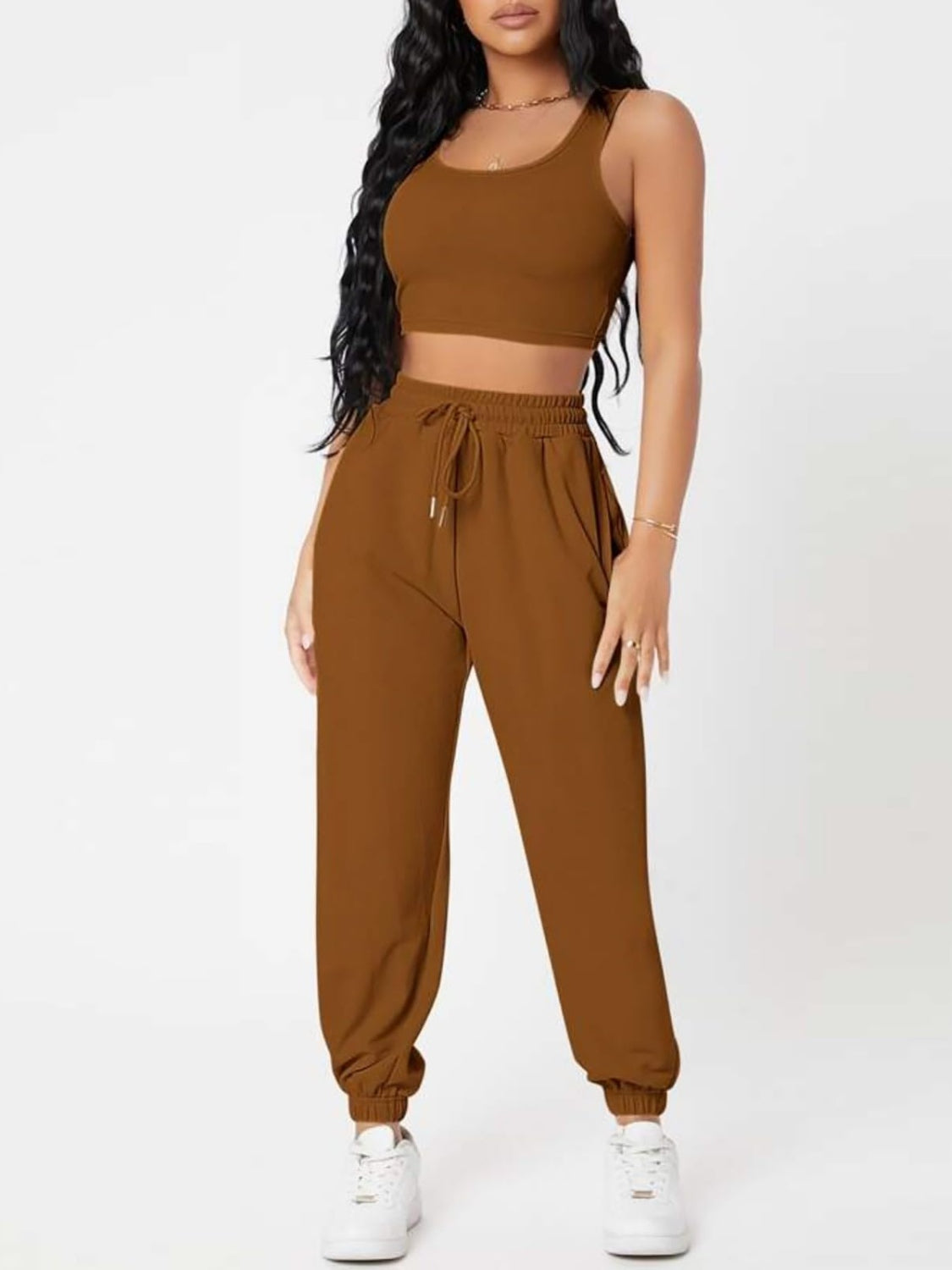 Outfit Set - Wide Strap Top and Drawstring Joggers Set (8 Colors)