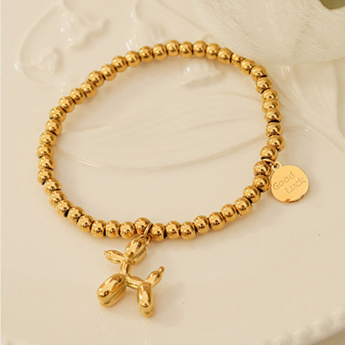 18K Gold-Plated Titanium Steel Balloon Puppy Shape Charm Bracelet