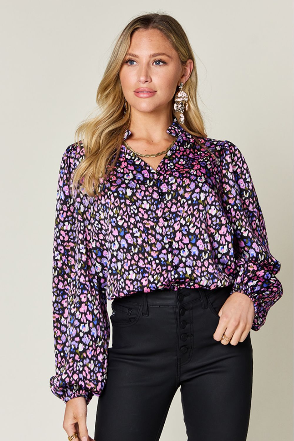 Double Take Full Size Printed Long Sleeve Blouse (3 Colors)