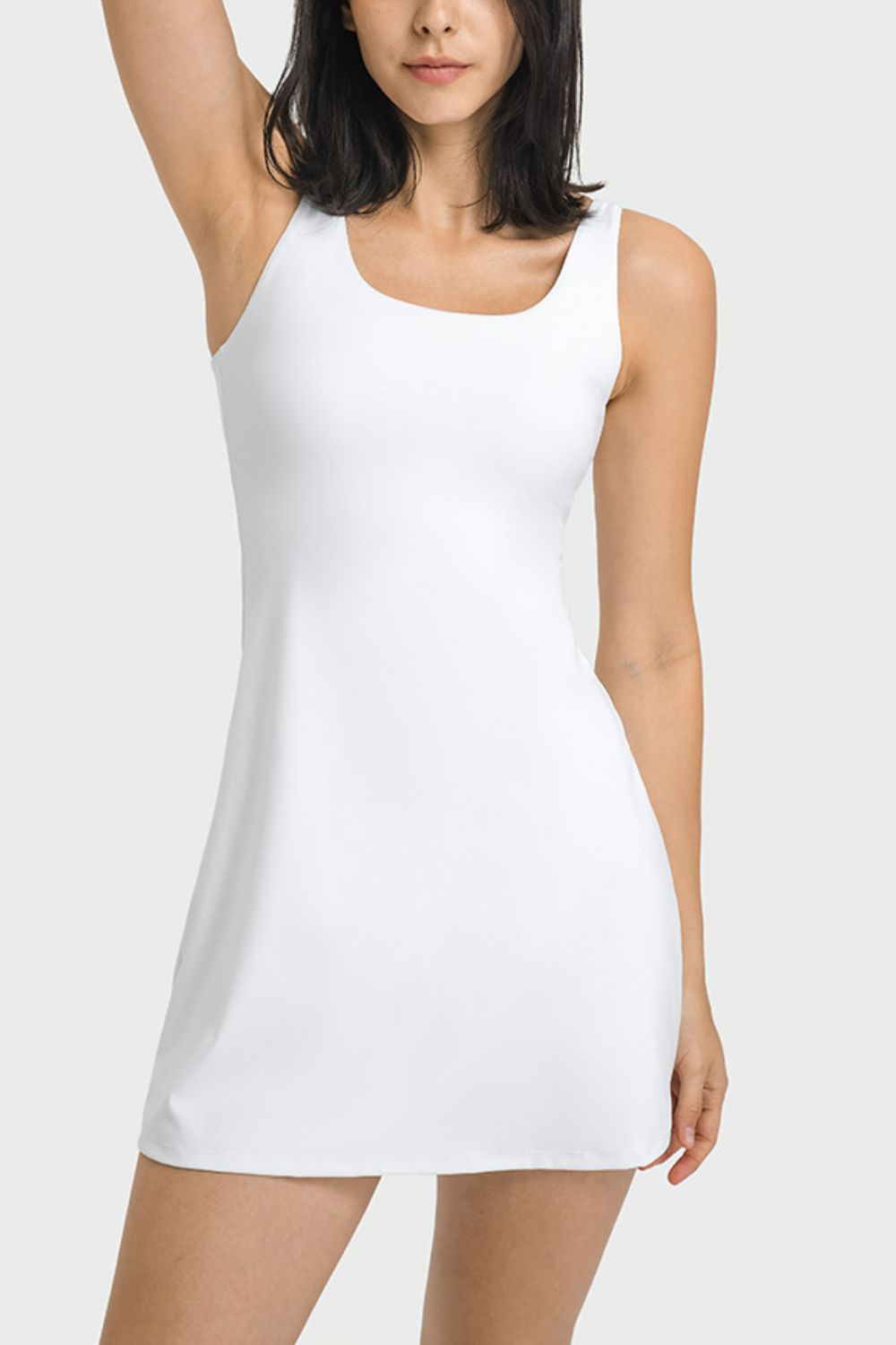 Square Neck Sports Tank Dress with Full Coverage Bottoms (3 Colors)