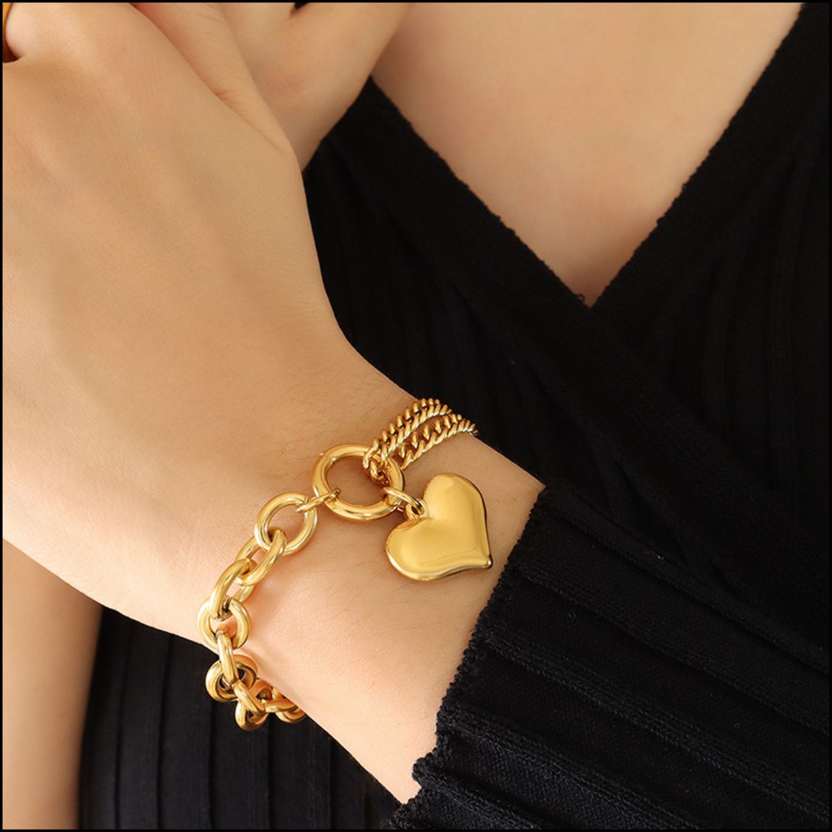 Chunky Chain Titanium Steel Heart Bracelet