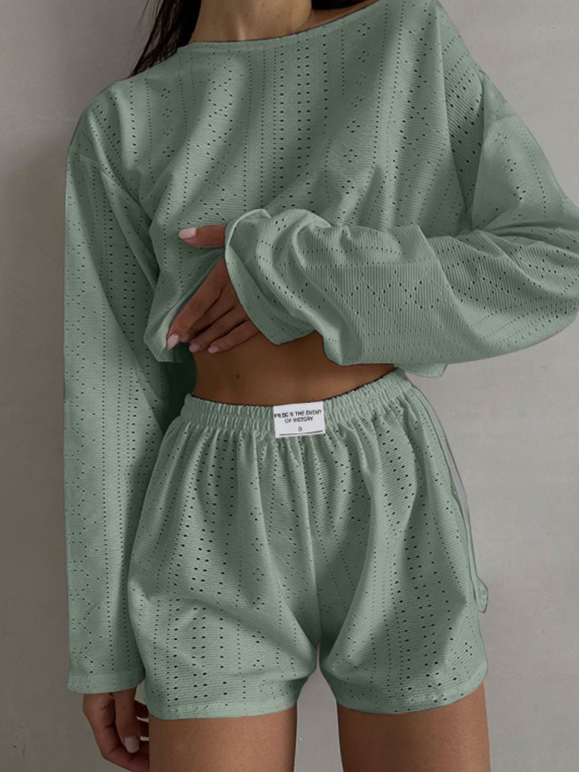 Outfit Set - Eyelet Round Neck Top and Shorts Set (7 Colors up to 2XL)