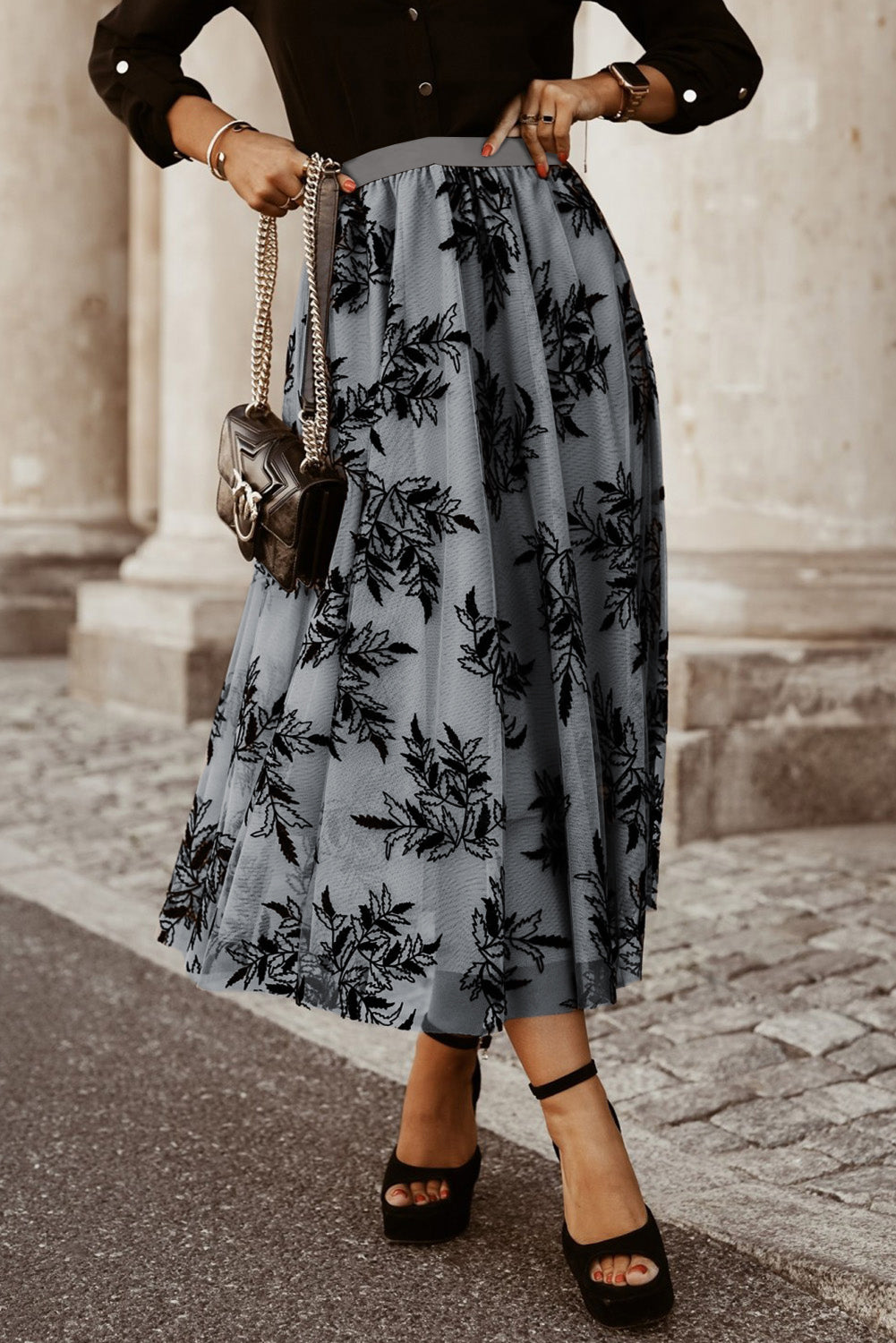Embroidered High Waist Maxi Skirt (4 Colors)