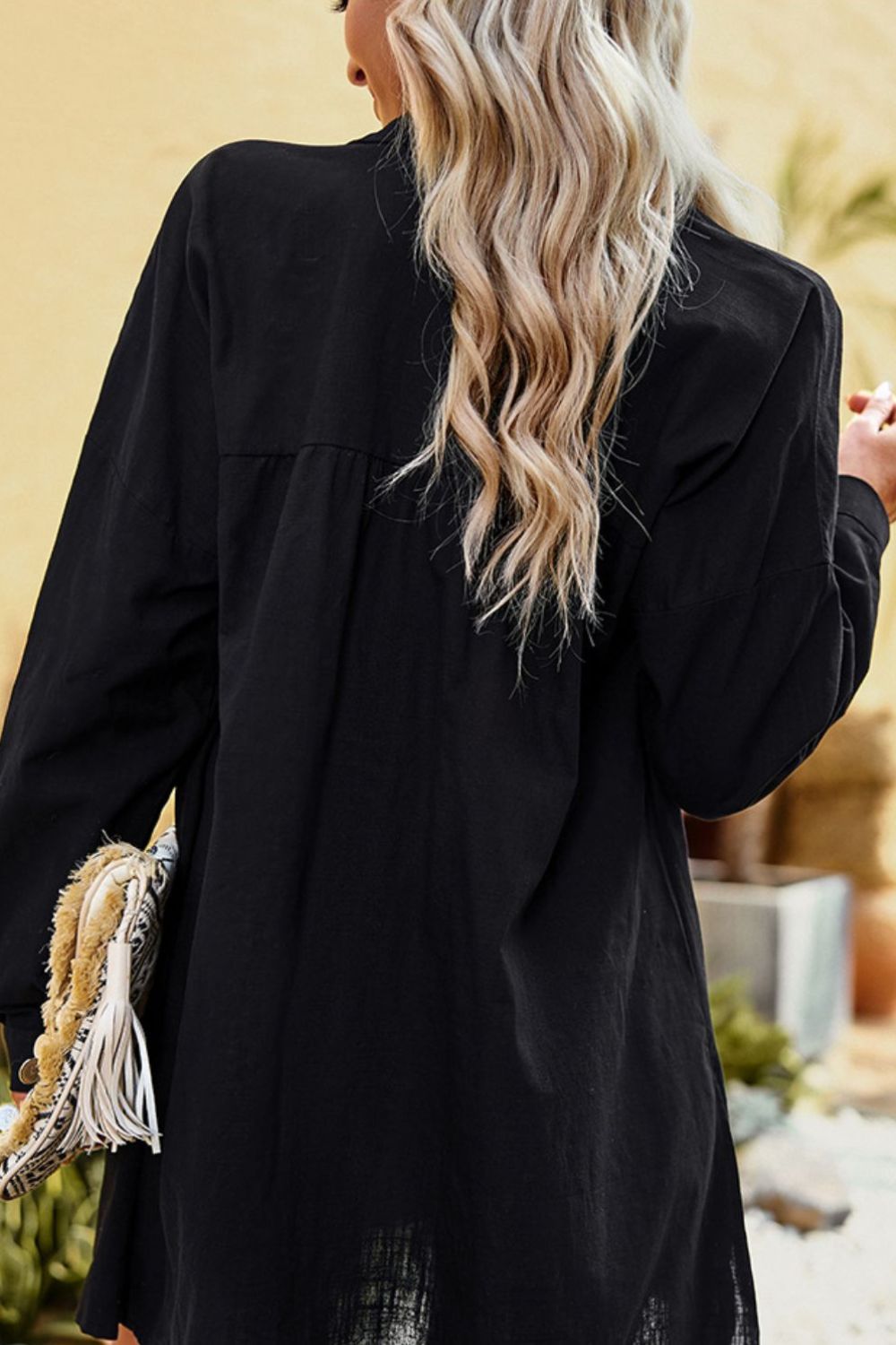 Dropped Shoulder Collared Longline Shirt (3 Colors)