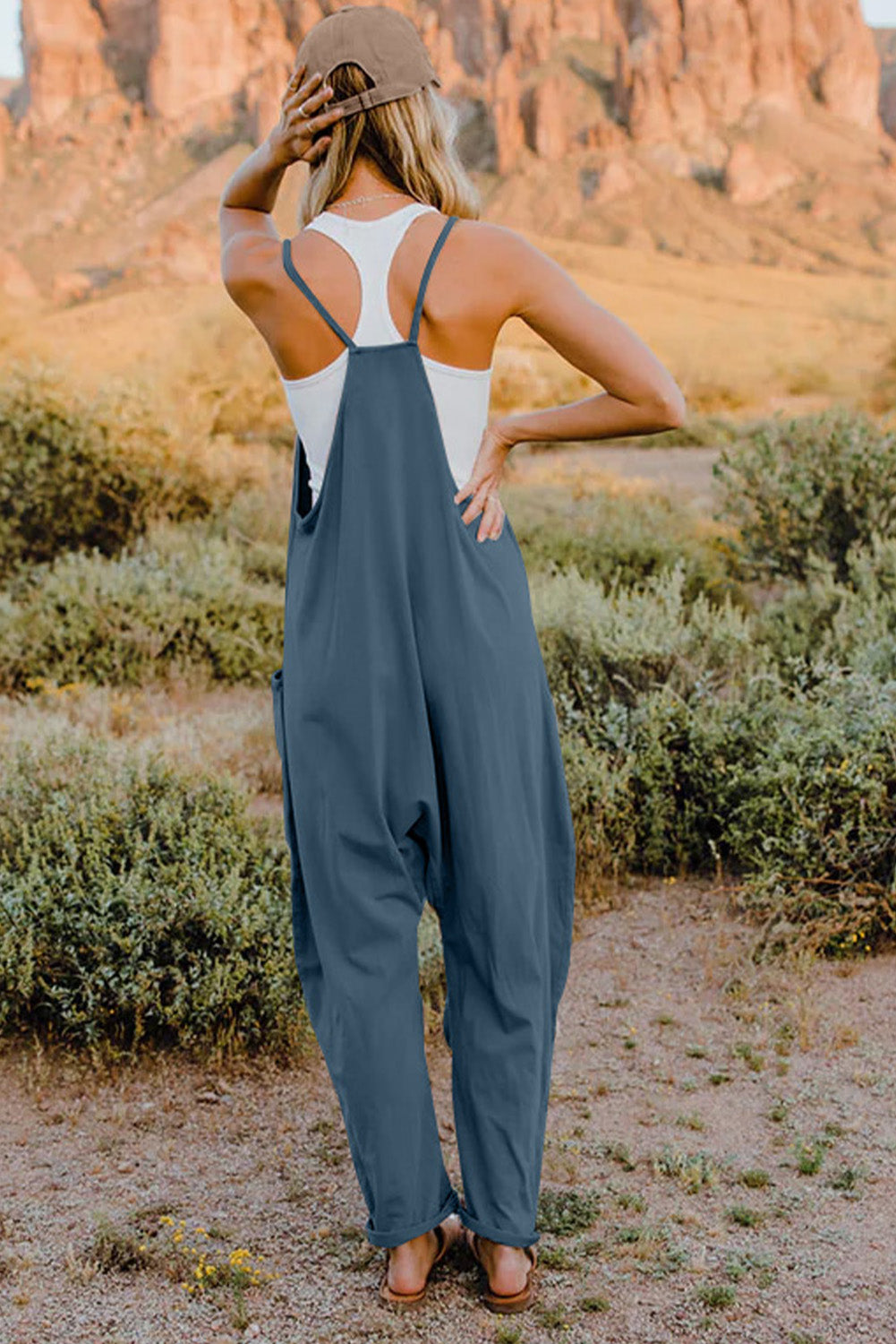 Double Take Full Size V-Neck Sleeveless Jumpsuit with Pockets (6 Colors)