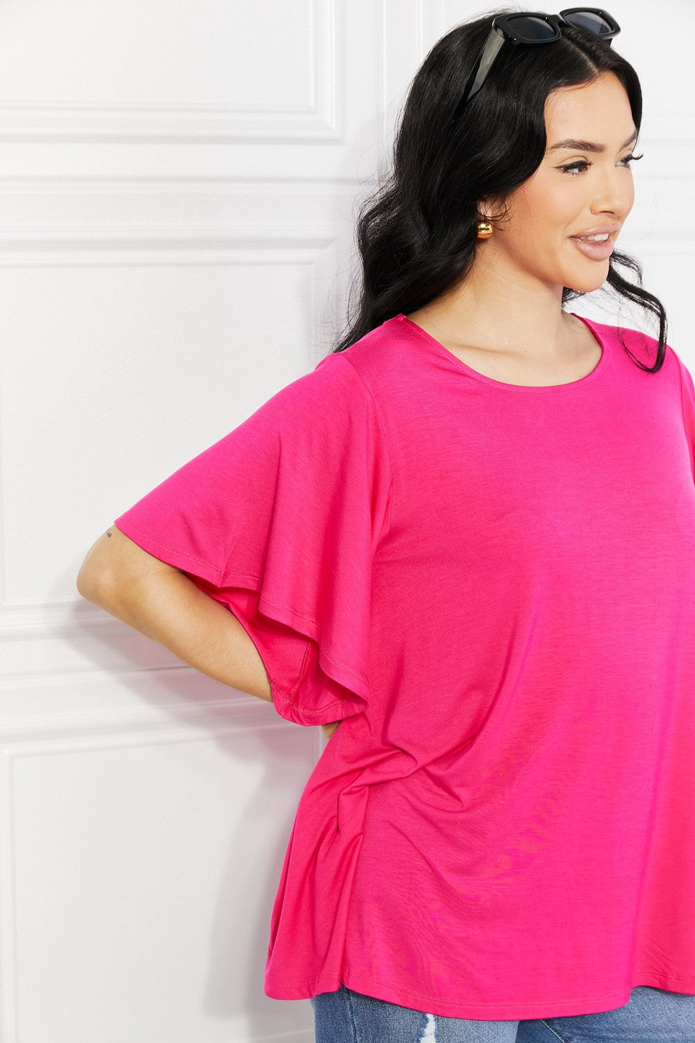 Hot Pink Full Size More Than Words Flutter Sleeve Top