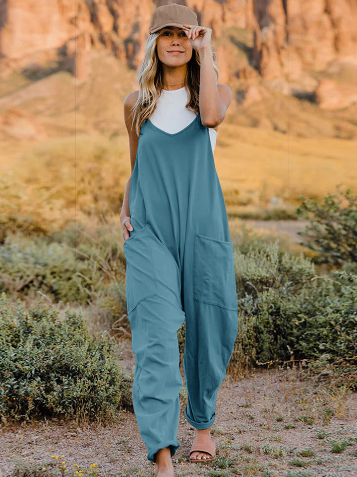 Double Take Full Size V-Neck Sleeveless Jumpsuit with Pockets (6 Colors)