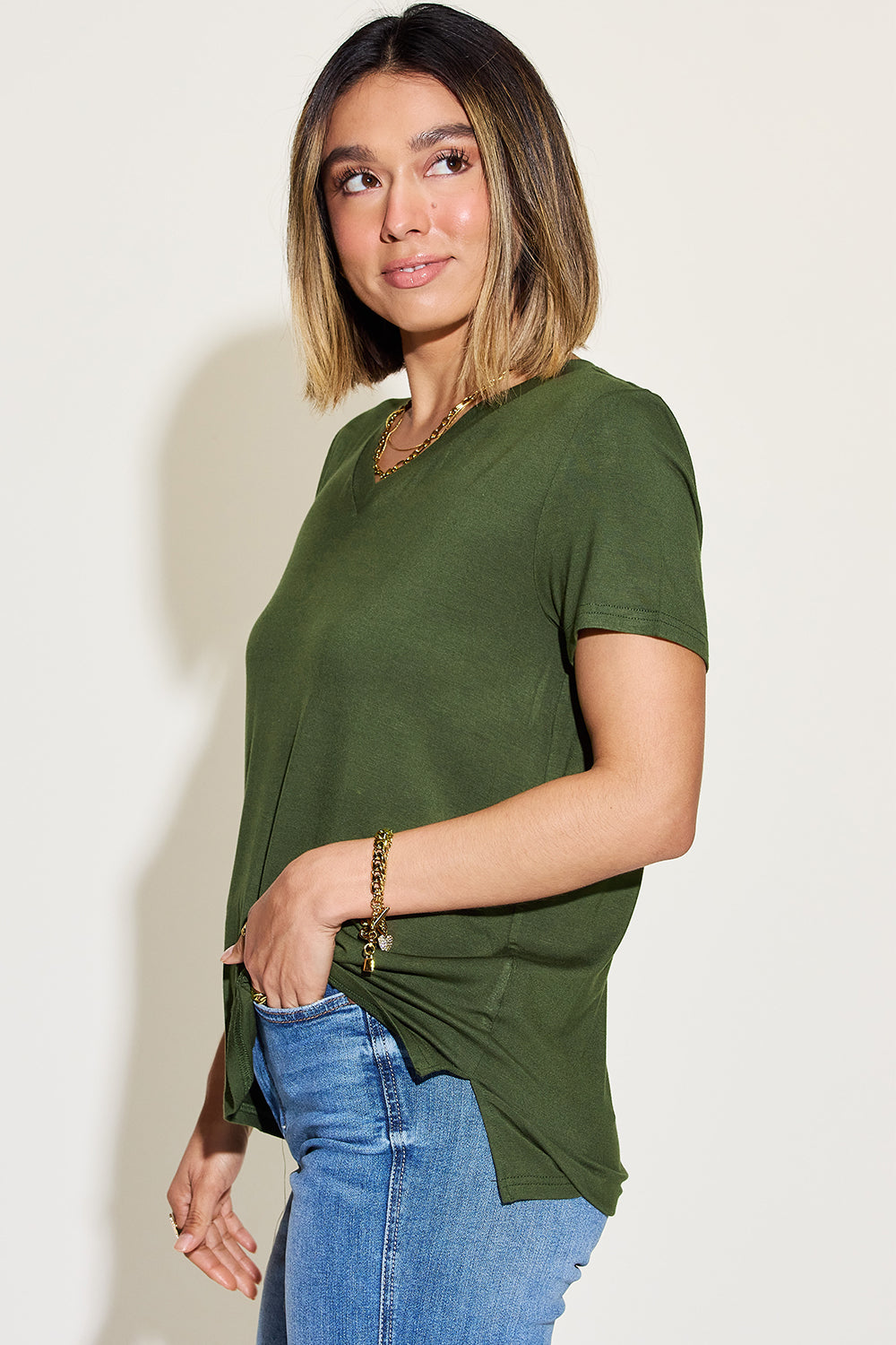 Basic Bae Full Size V-Neck High-Low T-Shirt (7 Colors)