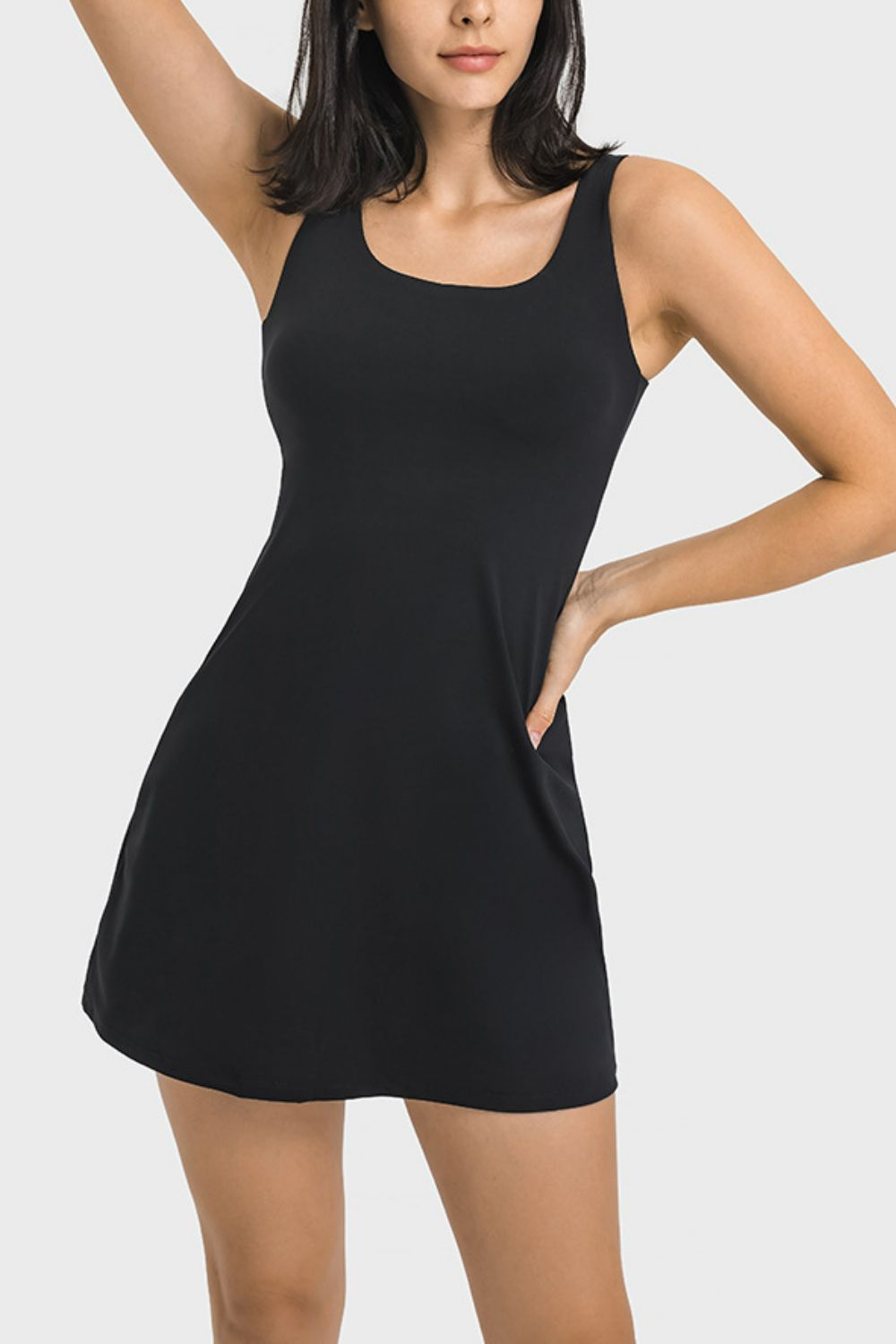 Square Neck Sports Tank Dress with Full Coverage Bottoms (3 Colors)