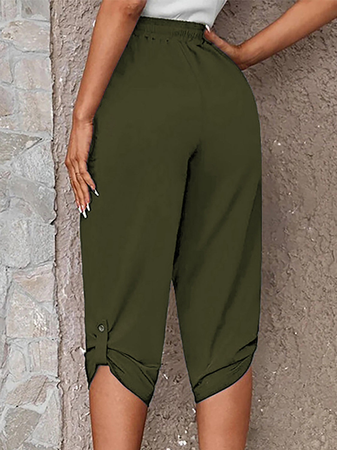 Full Size Roll-Tab Capris Pants (4 Colors)