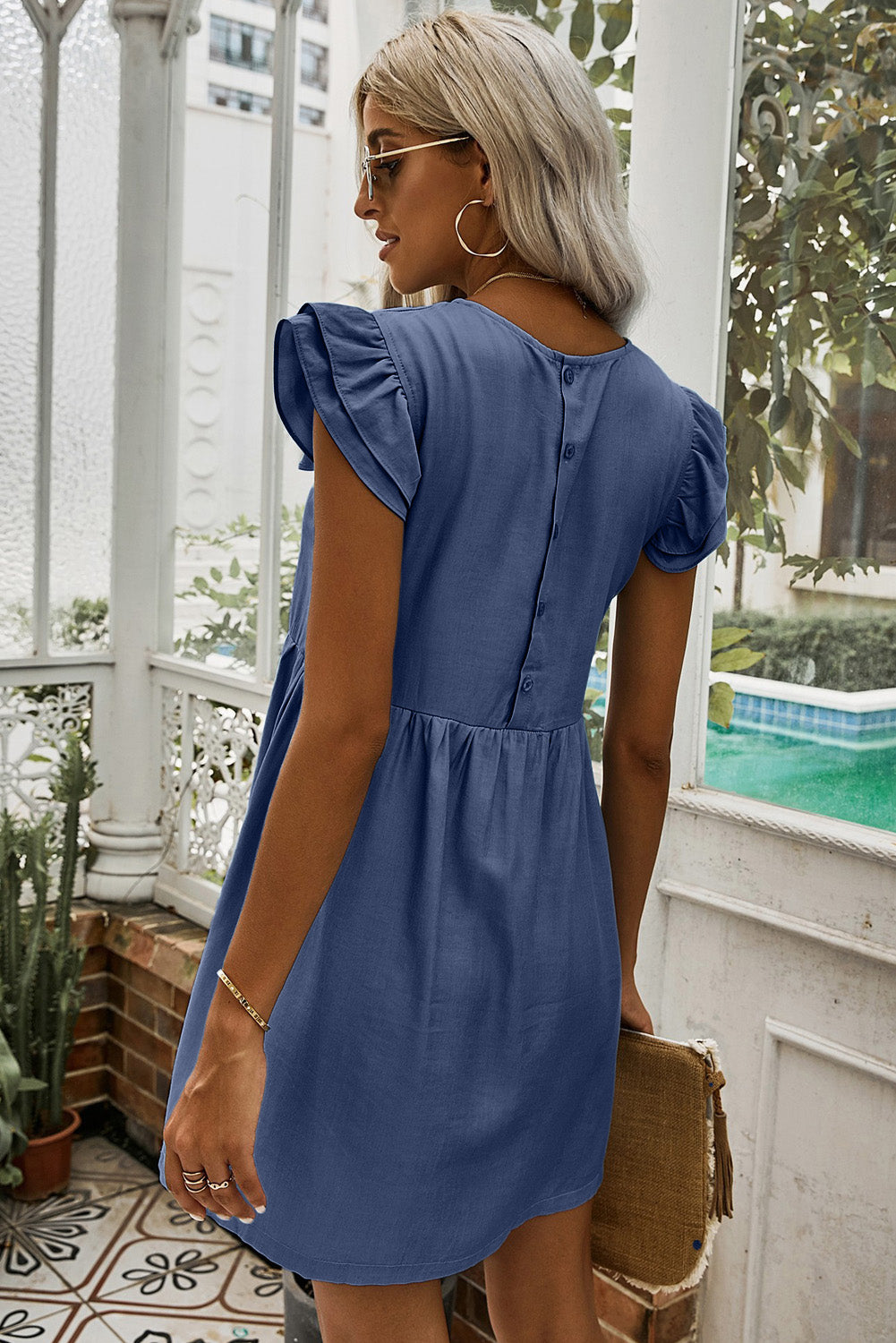 Flutter Sleeve Ruched Mini Dress (3 Colors)
