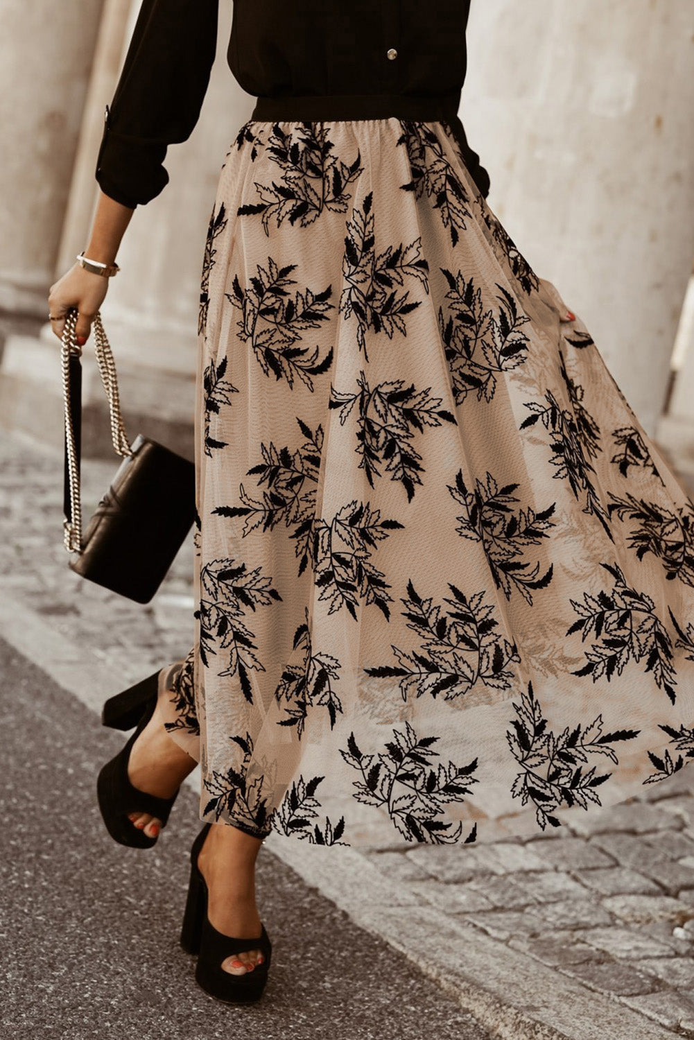 Embroidered High Waist Maxi Skirt (4 Colors)