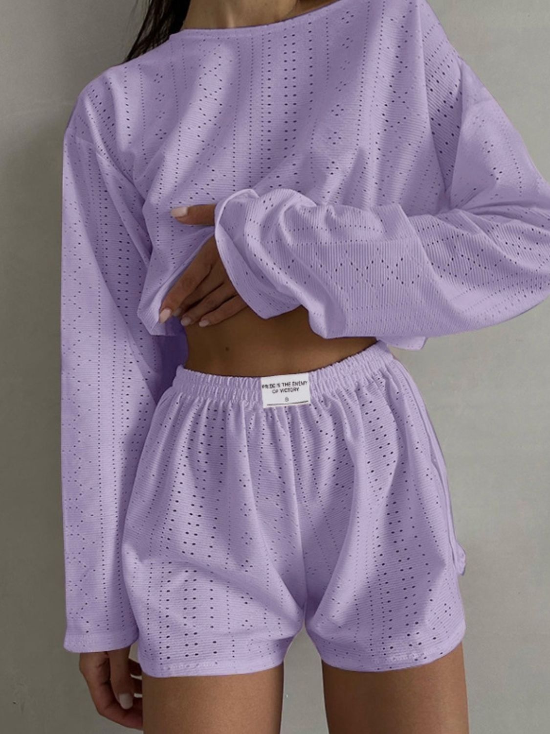 Outfit Set - Eyelet Round Neck Top and Shorts Set (7 Colors up to 2XL)