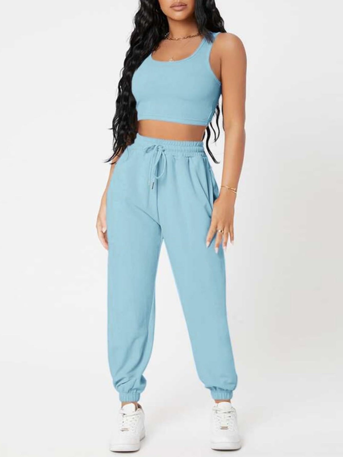 Outfit Set - Wide Strap Top and Drawstring Joggers Set (8 Colors)