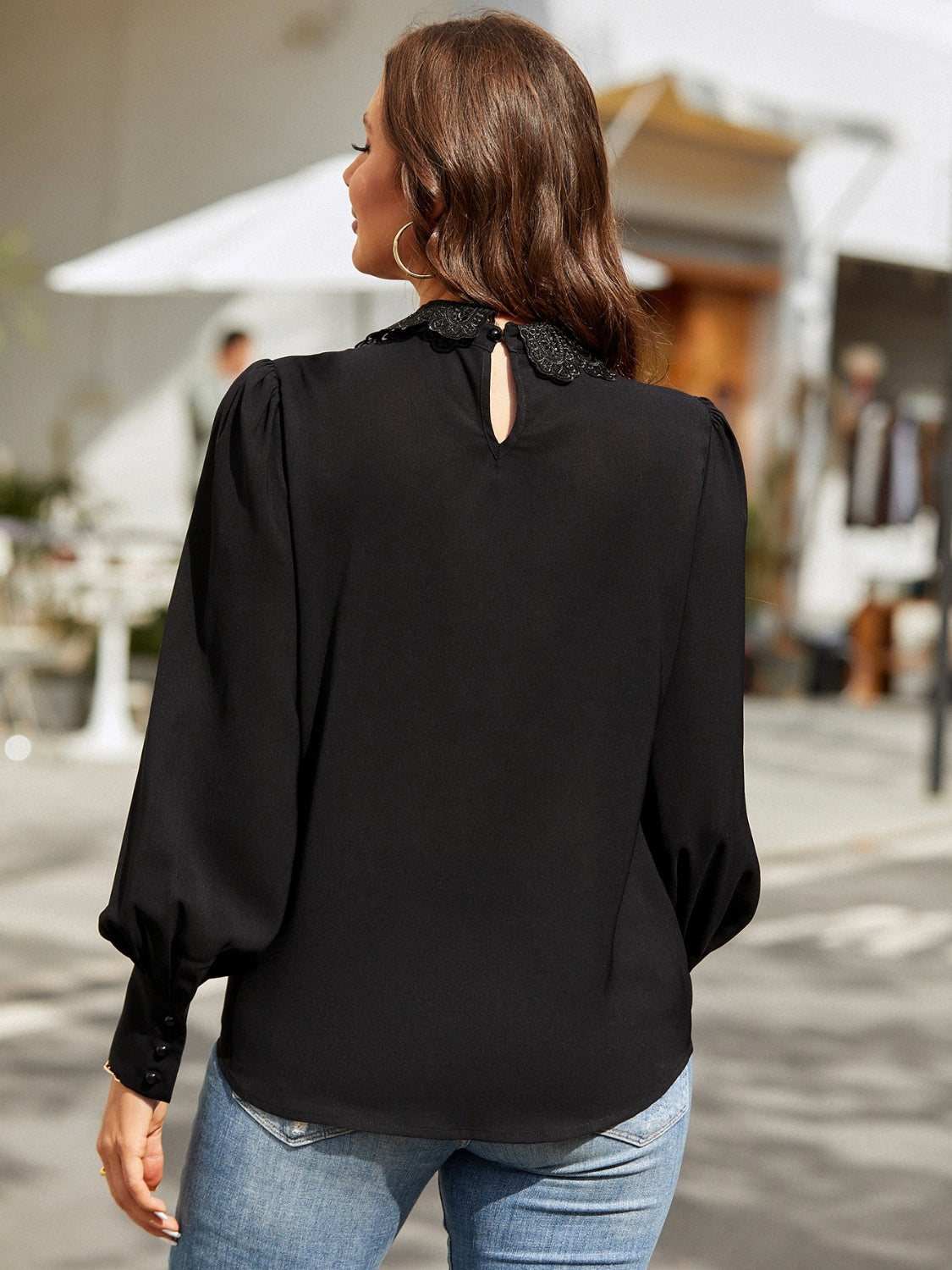 Ruched Keyhole Lantern Sleeve Shirt (2 Colors)