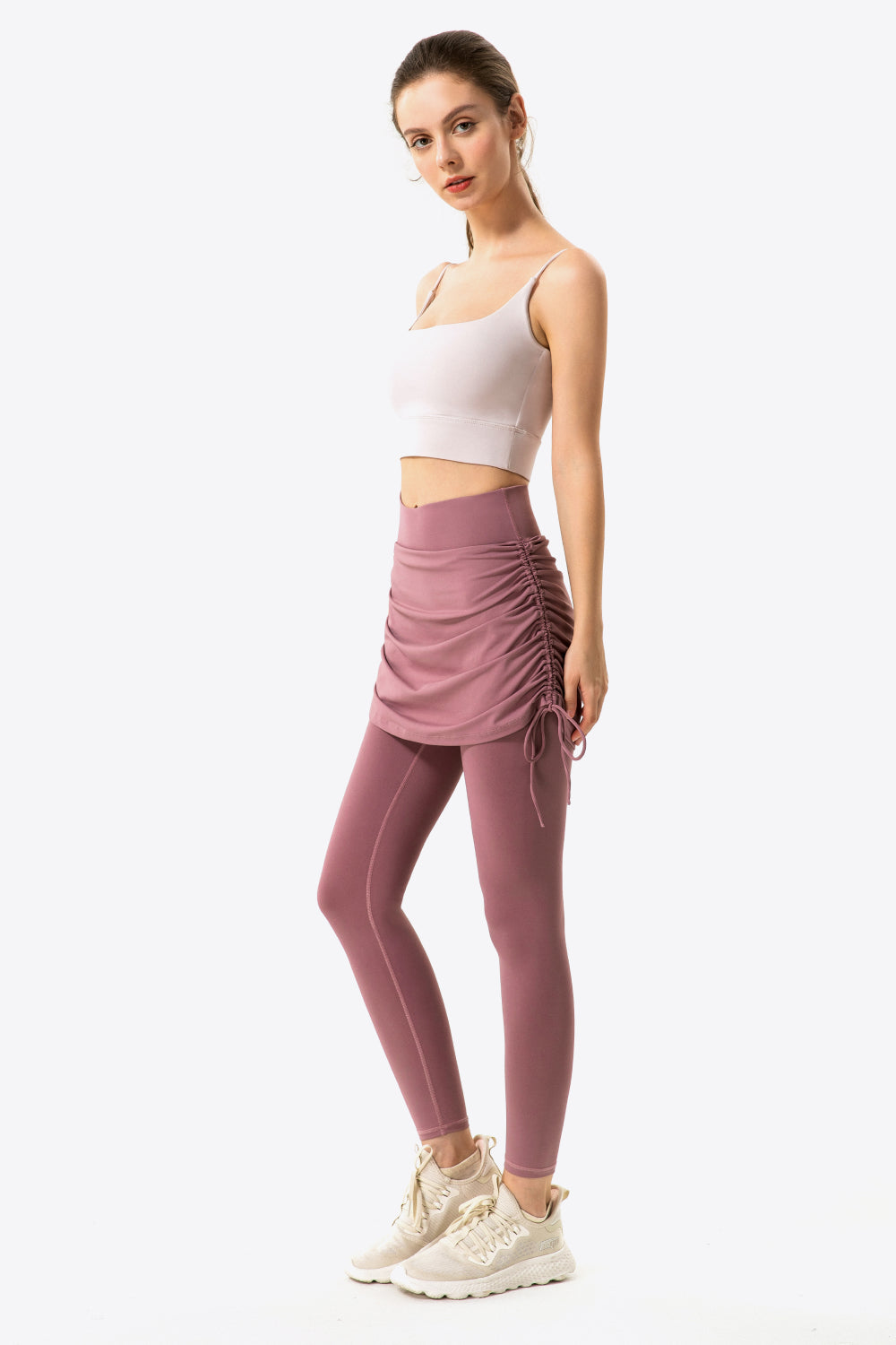 Drawstring Ruched Faux Layered Yoga Leggings (7 Colors)