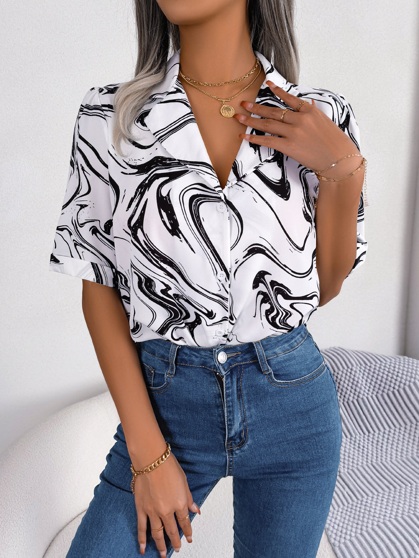 Printed Lapel Collar Shirt (3 Colors)