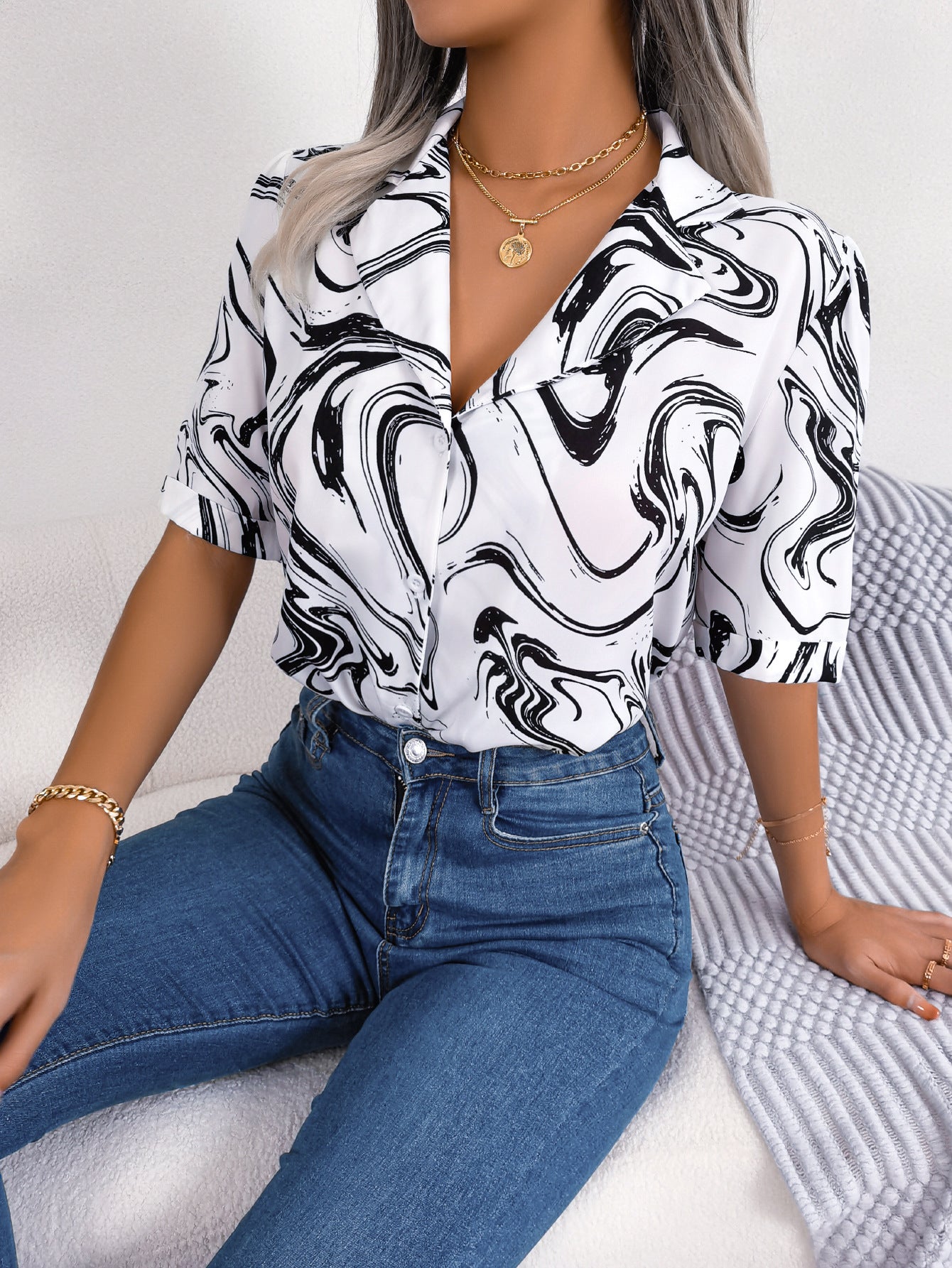 Printed Lapel Collar Shirt (3 Colors)