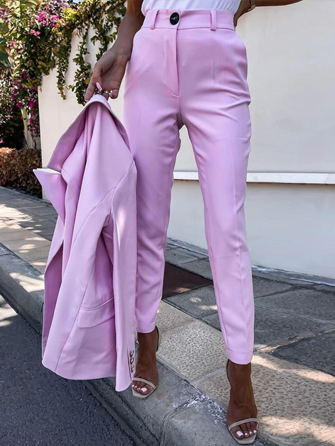 Lapel Collar Long Sleeve Blazer and Pants Set (7 Colors)