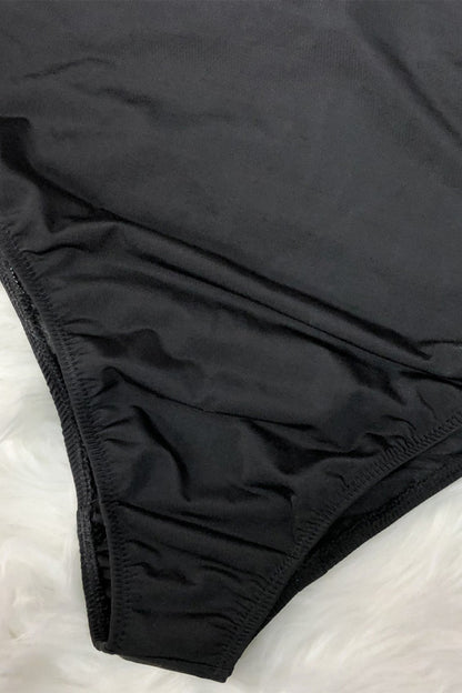 Mock Neck Long Sleeve One-Piece Swimwear in Black