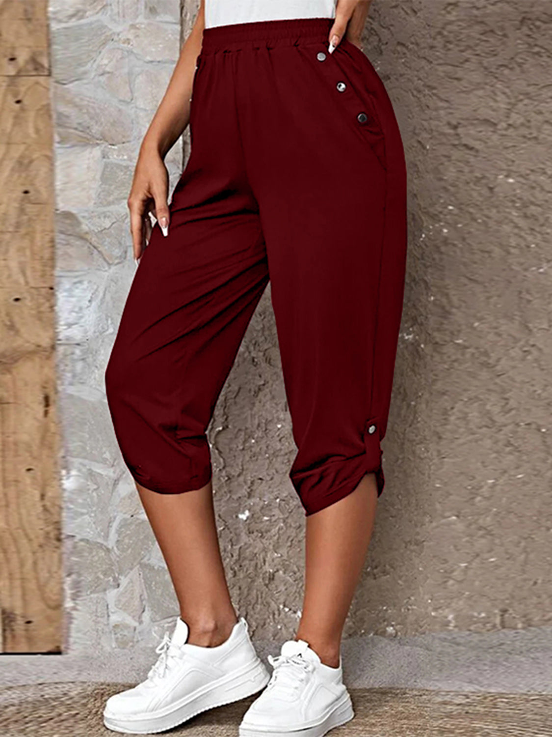 Full Size Roll-Tab Capris Pants (4 Colors)