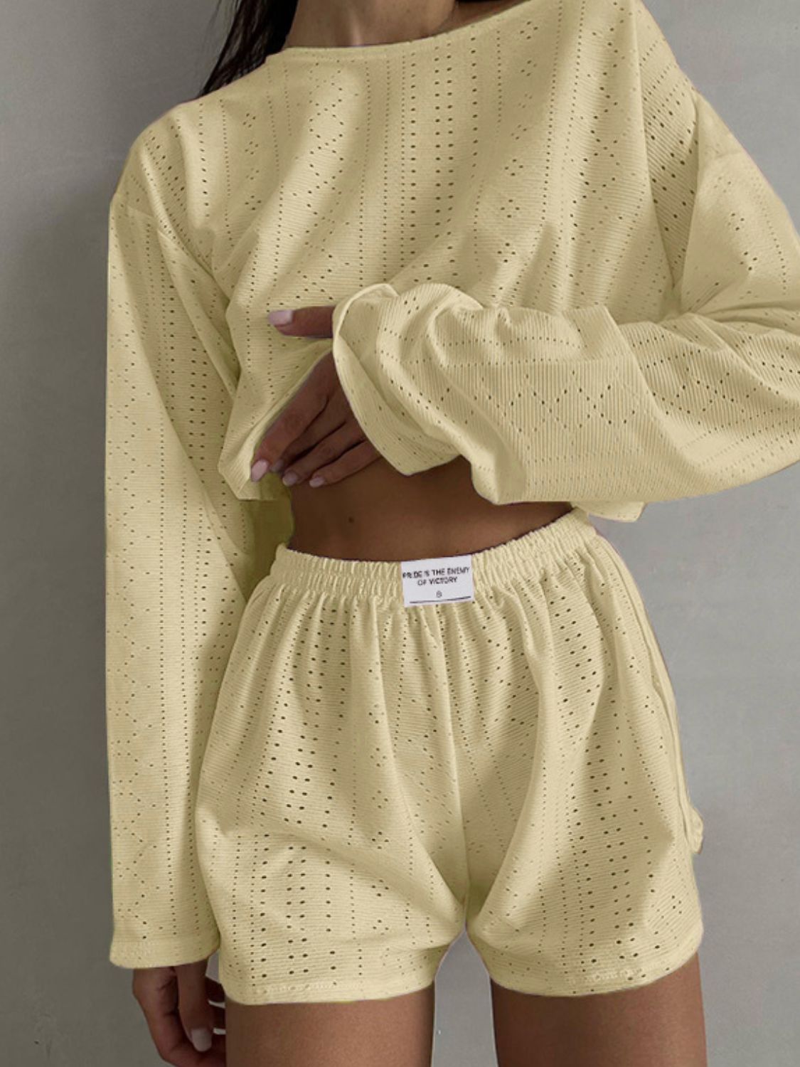 Outfit Set - Eyelet Round Neck Top and Shorts Set (7 Colors up to 2XL)