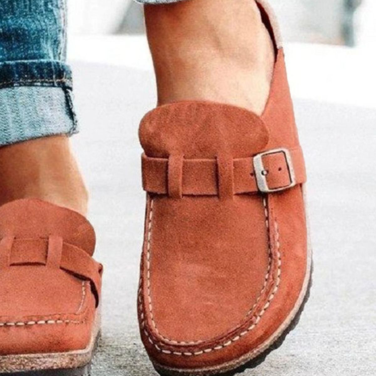 Round Toe Low Heel Buckle Sneakers (5 Colors)