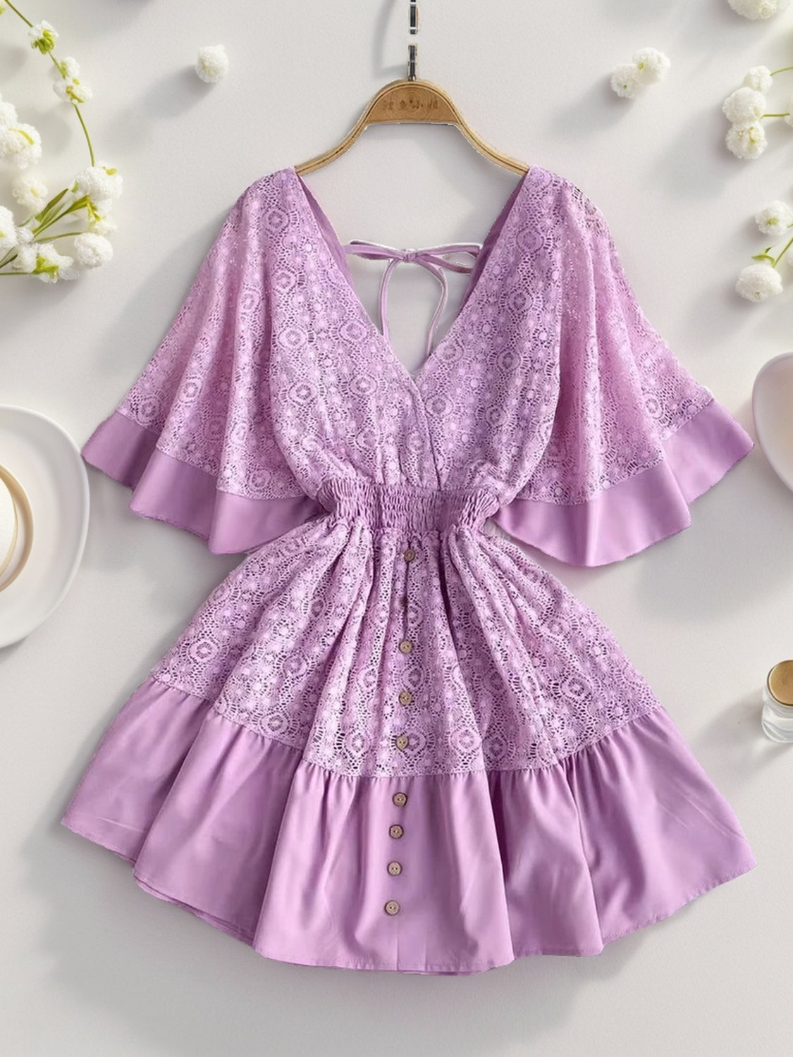 Lace Cutout Half Sleeve Mini Dress (4 Colors)