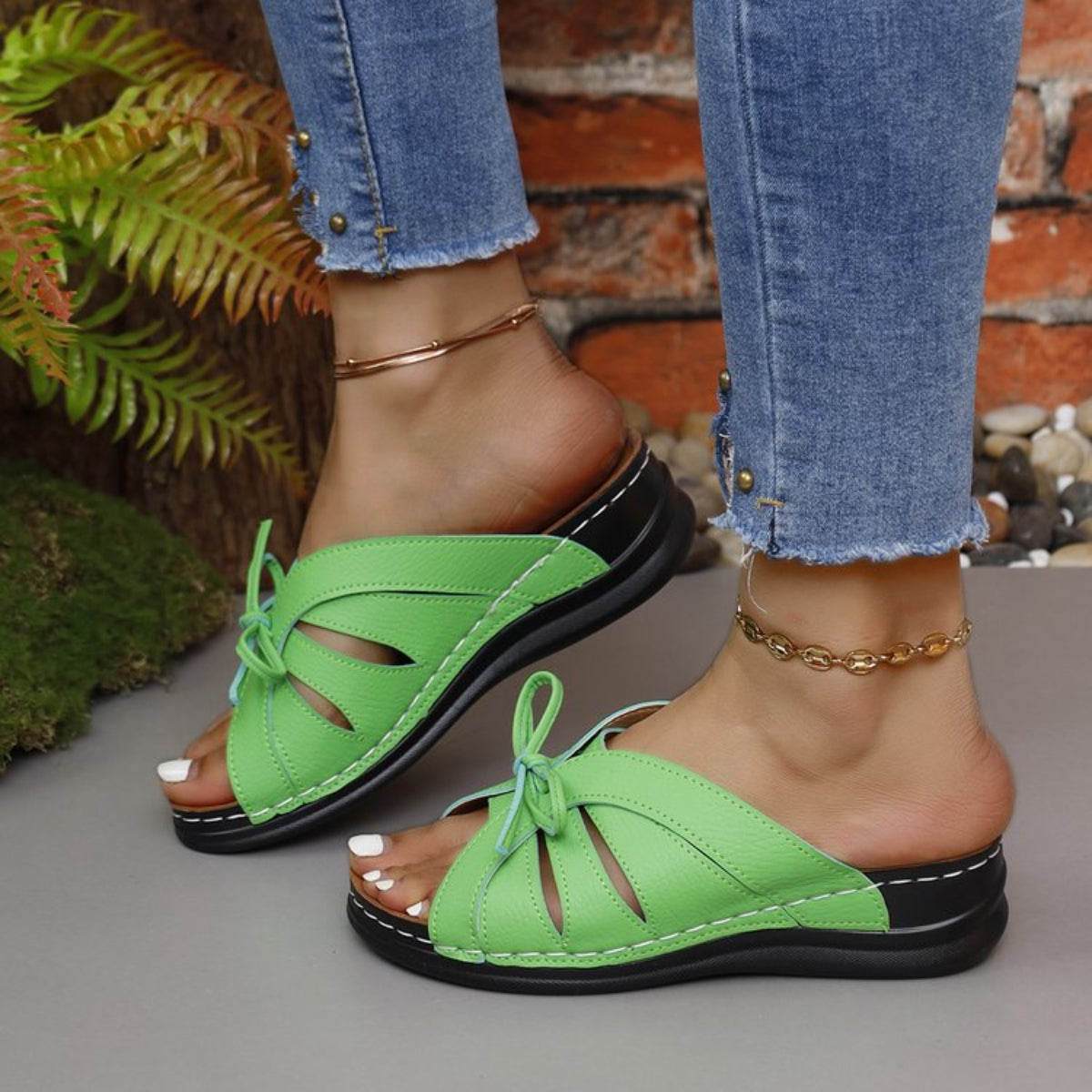 Tied Open Toe Low Heel Sandals (6 Colors)