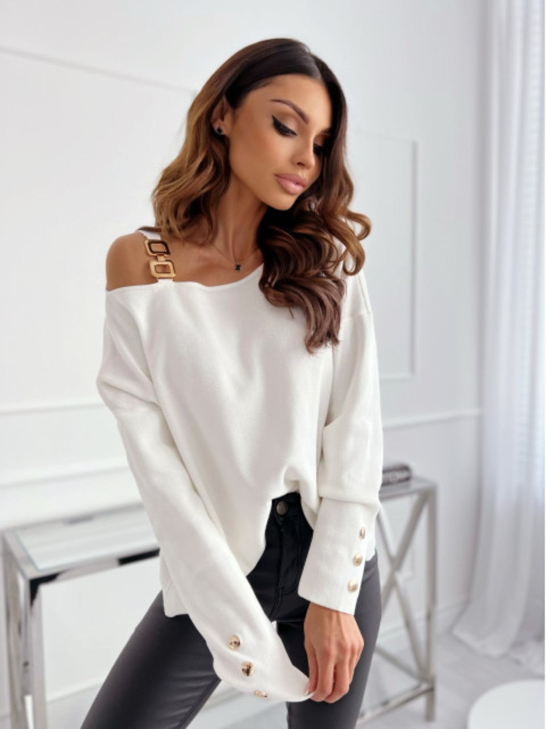 Asymmetrical Neck Buttoned Top (3 Colors)