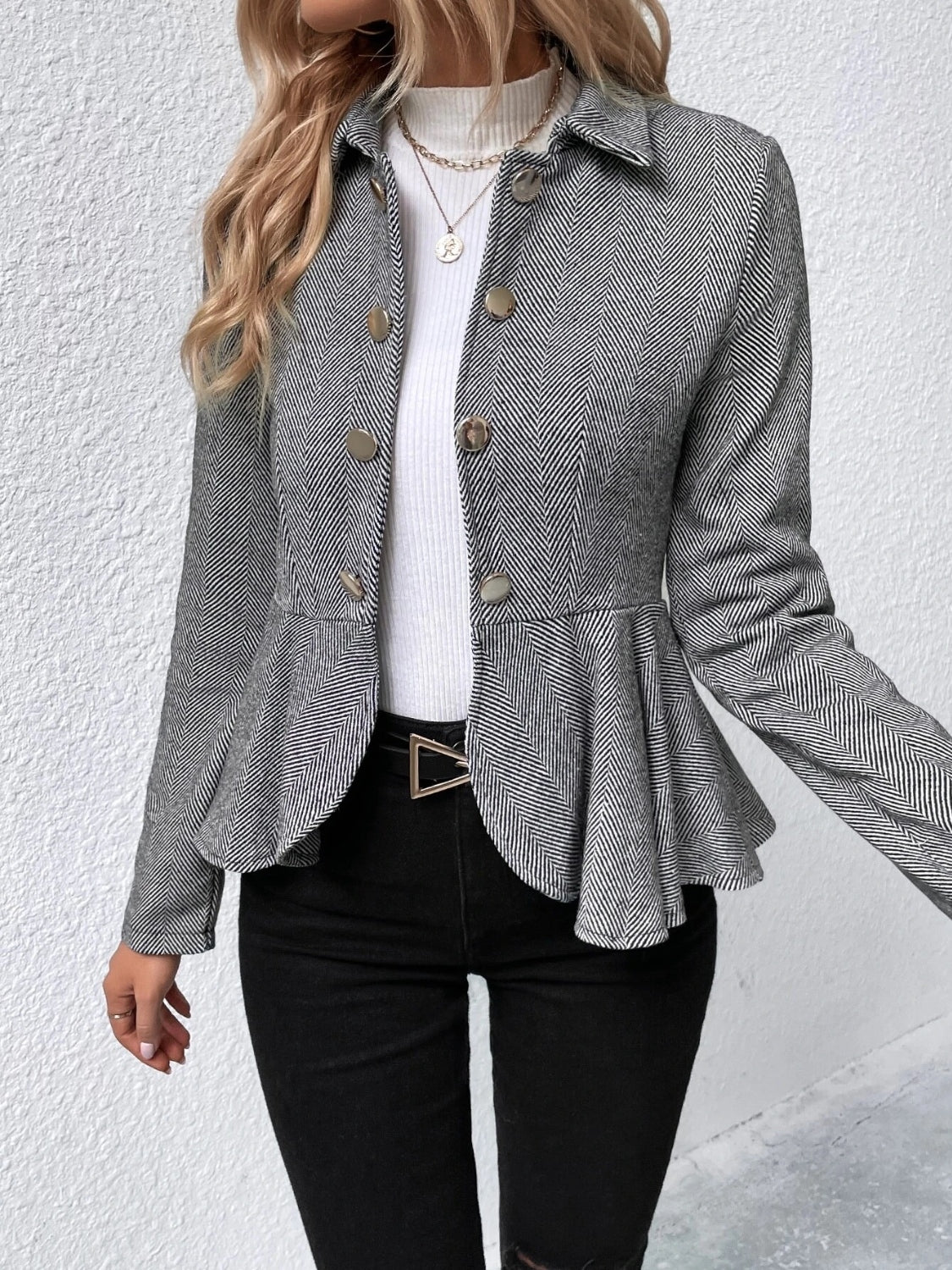 Ruffle Hem Collared Blazer (4 Colors)