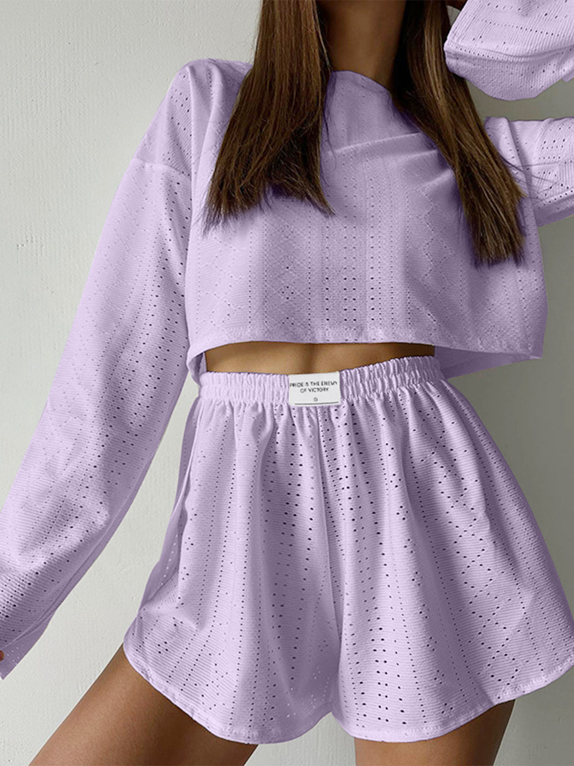 Outfit Set - Eyelet Round Neck Top and Shorts Set (7 Colors up to 2XL)