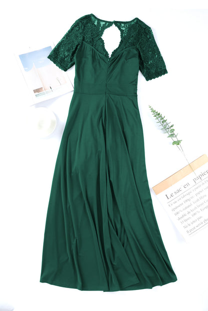 Lace Cutout V-Neck Short Sleeve Dress (2 Colors)