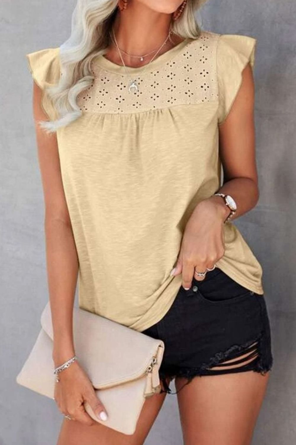 Ruffled Round Neck Cap Sleeve T-Shirt (6 Colors)