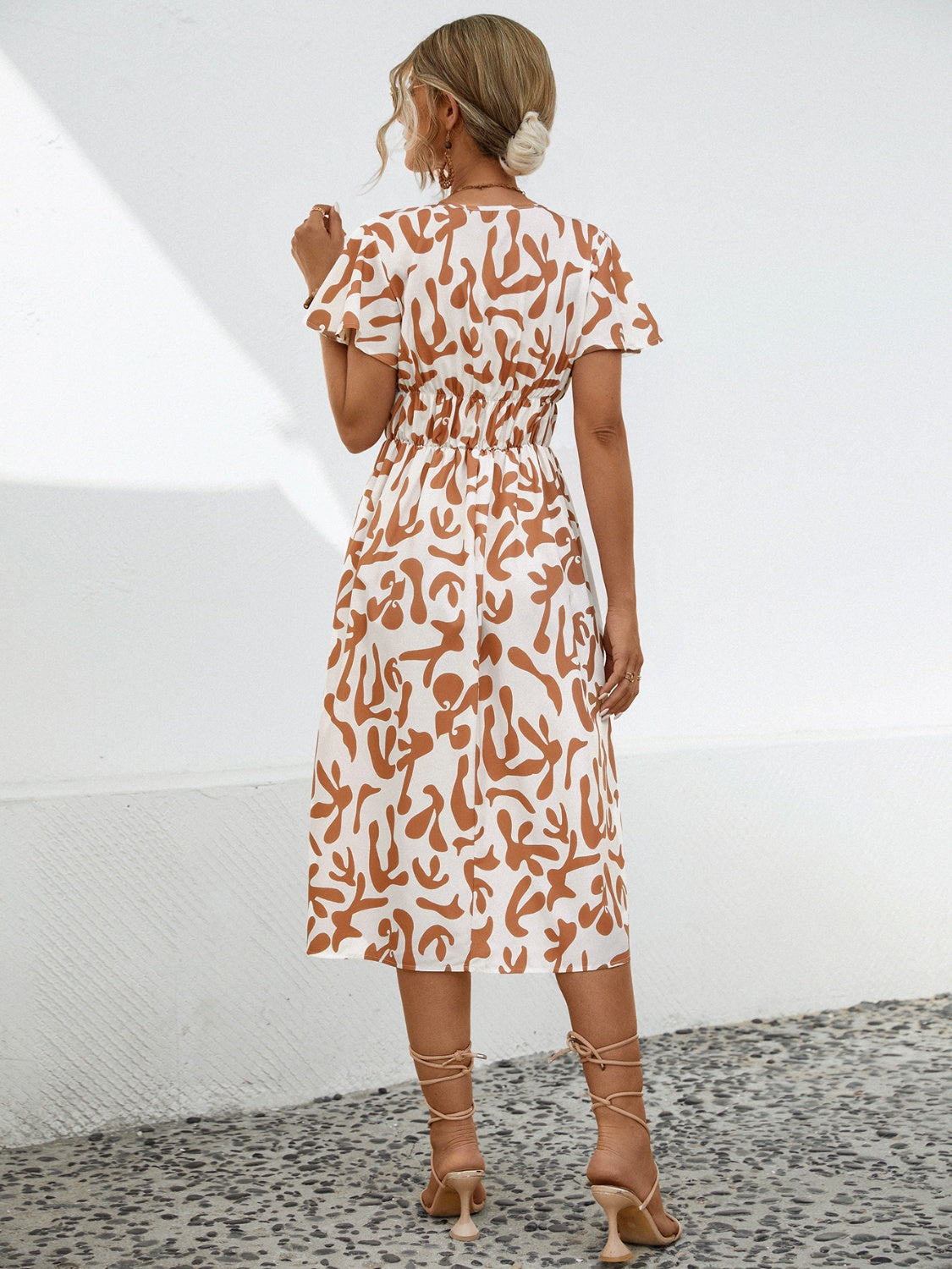 Printed V-Neck Short Sleeve Dress (3 Colors)