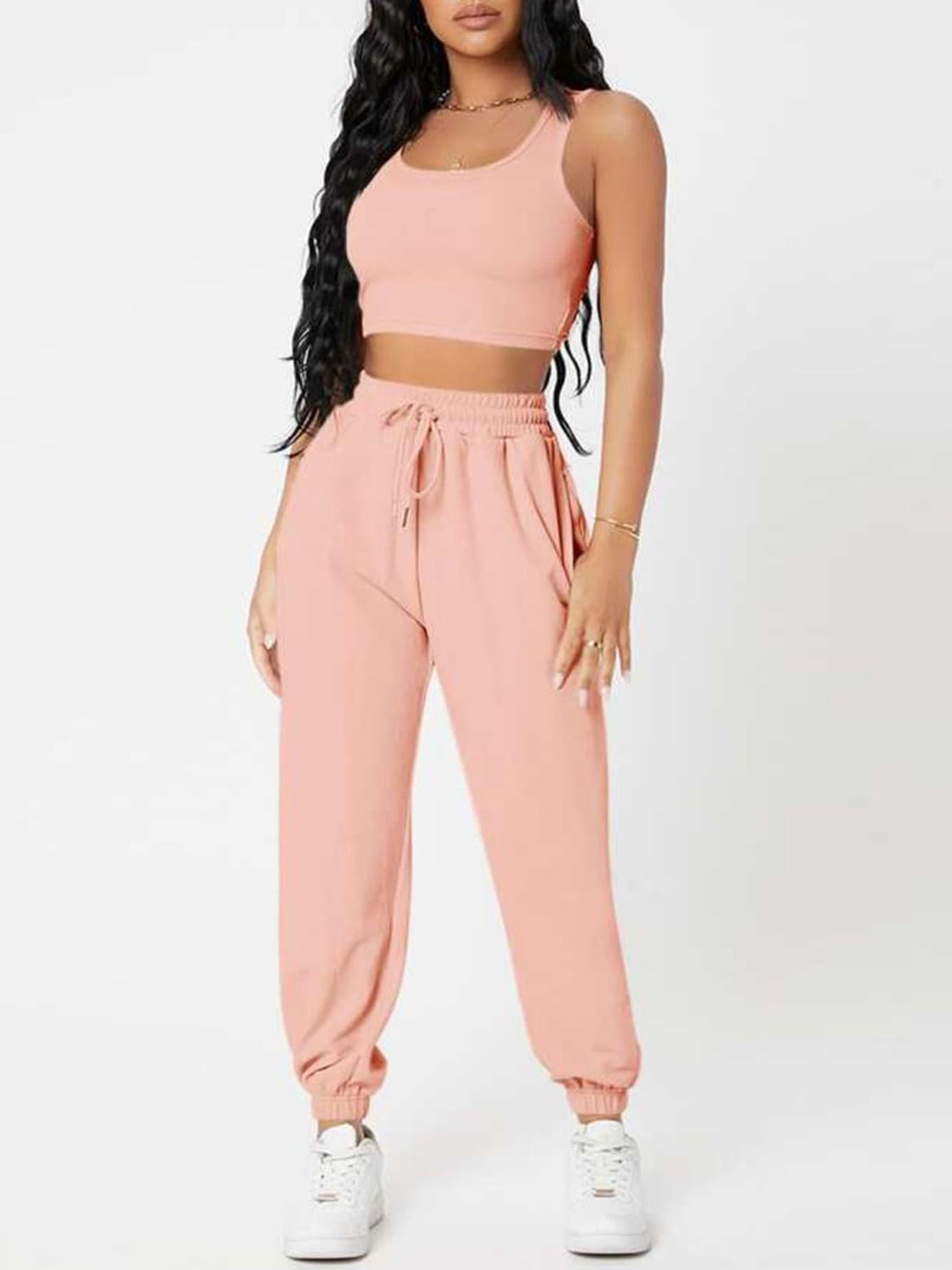 Outfit Set - Wide Strap Top and Drawstring Joggers Set (8 Colors)