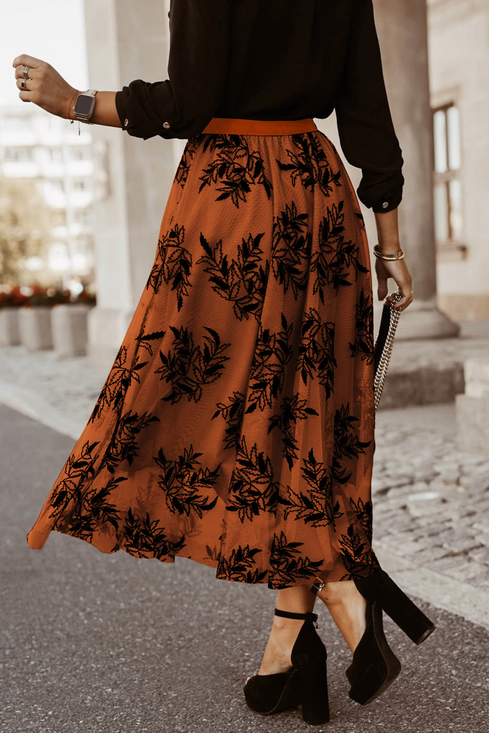Embroidered High Waist Maxi Skirt (4 Colors)