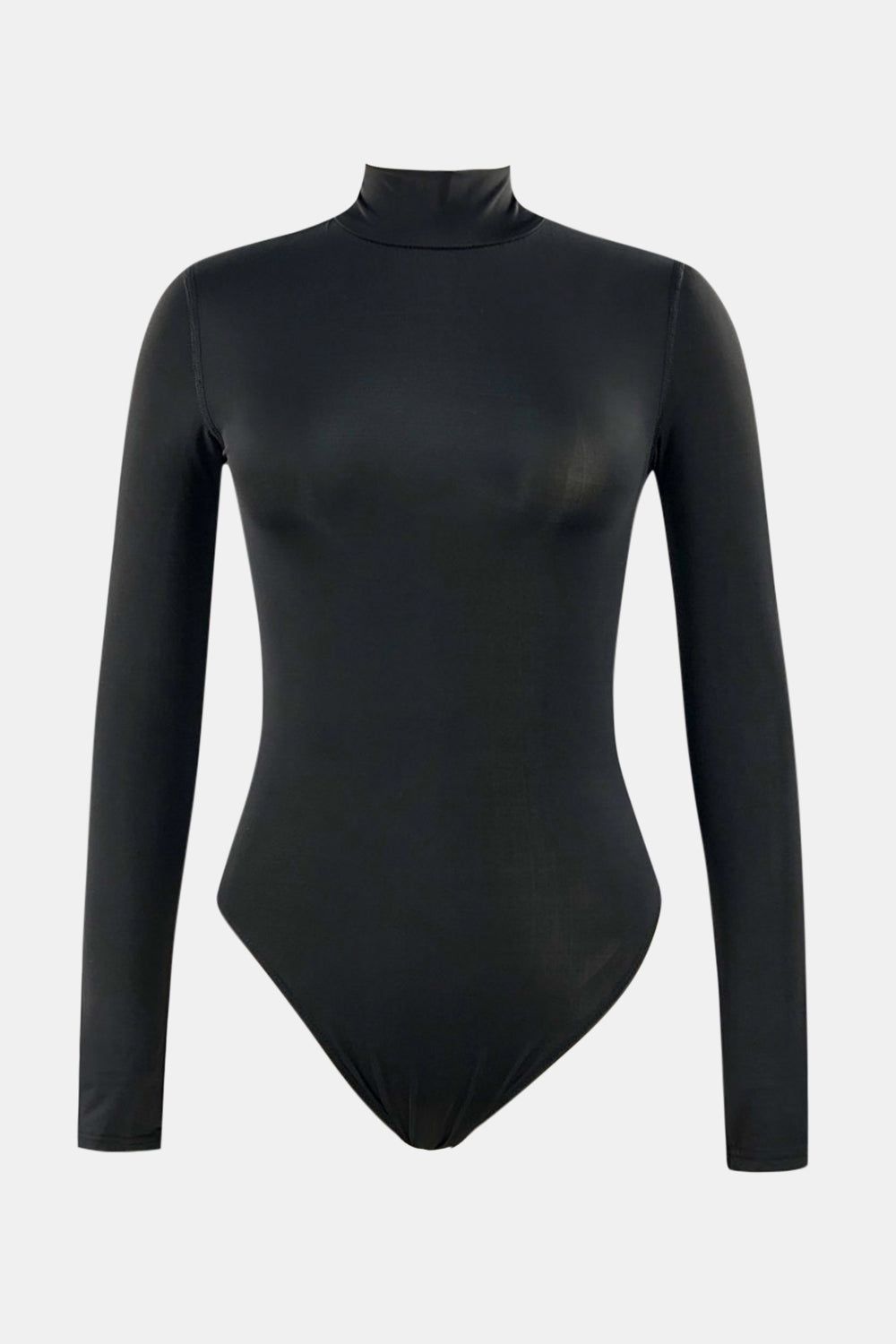 Mock Neck Long Sleeve One-Piece Swimwear in Black