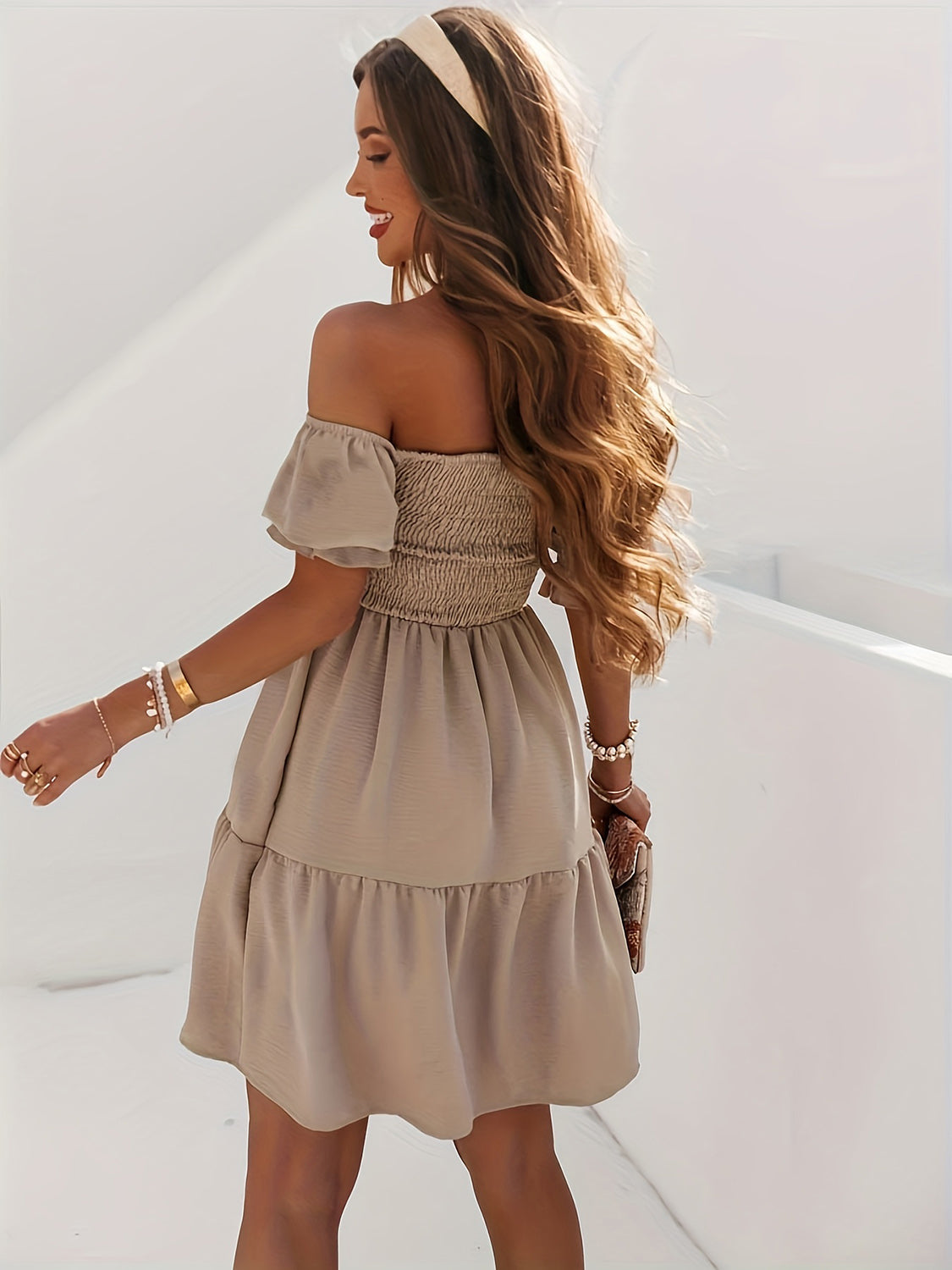 Full Size Ruffled Off-Shoulder Short Sleeve Dress (7 Colors)