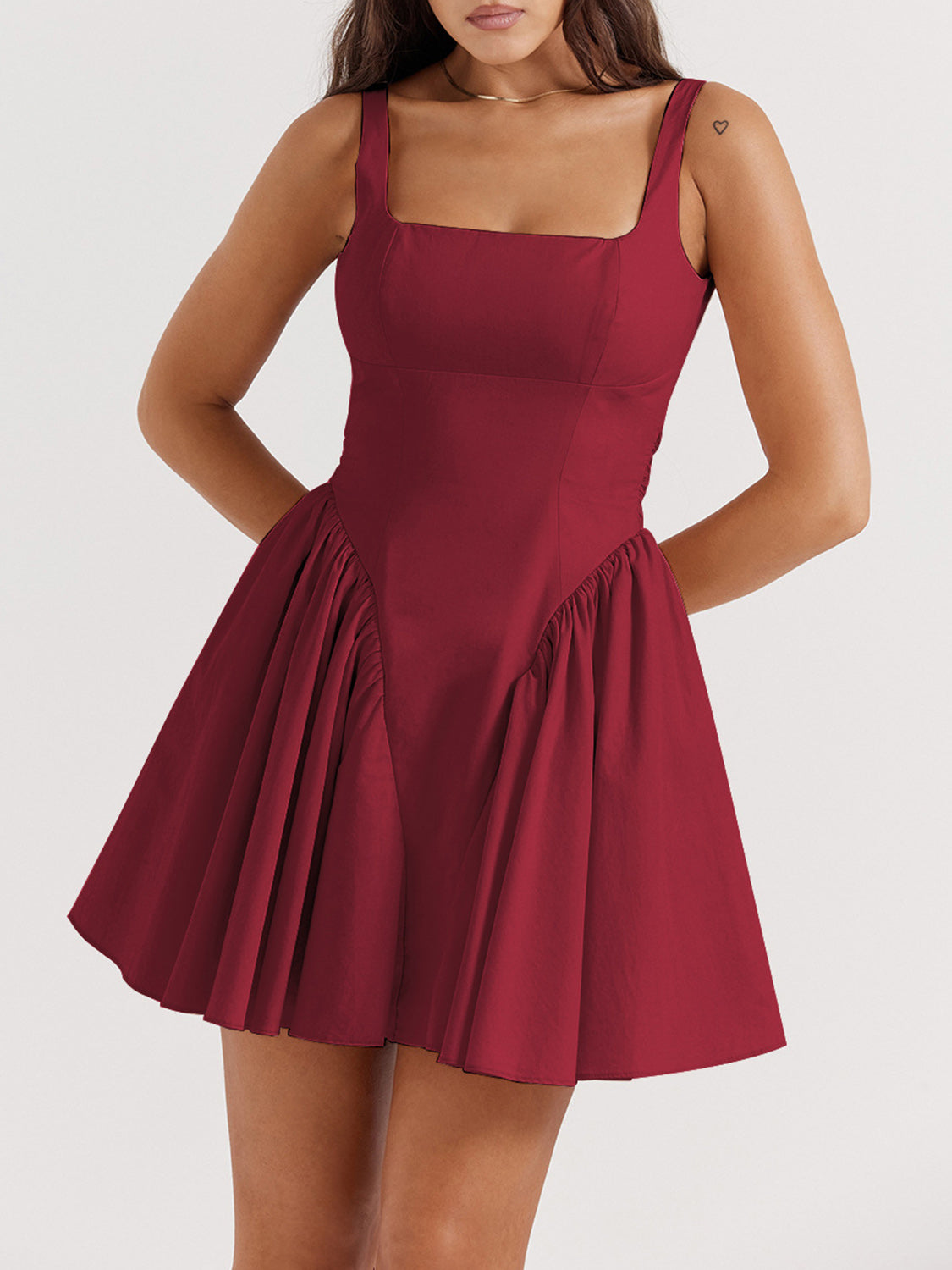 Backless Bow Detail Square Neck Mini Dress (4 Colors)