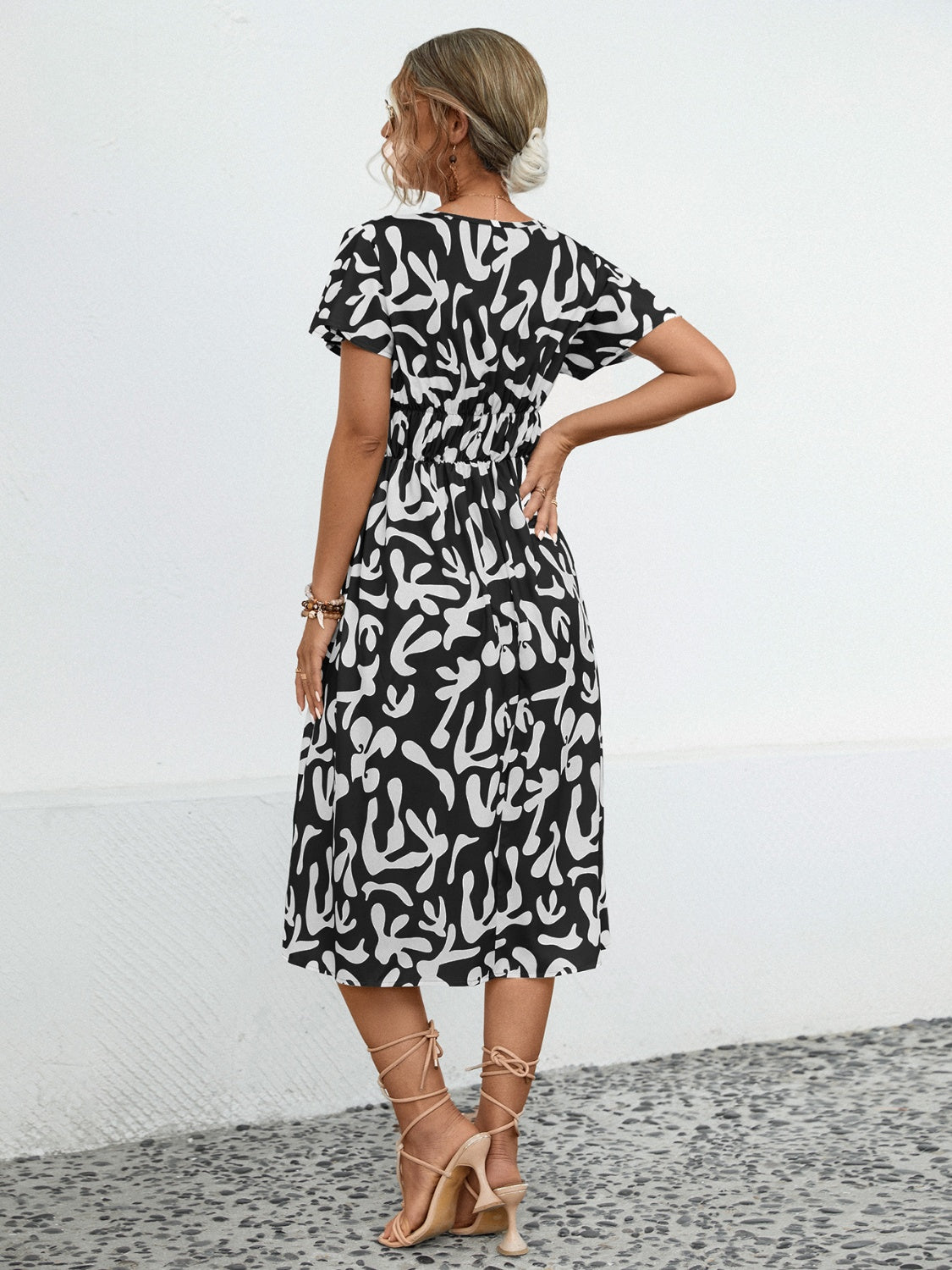 Printed V-Neck Short Sleeve Dress (3 Colors)