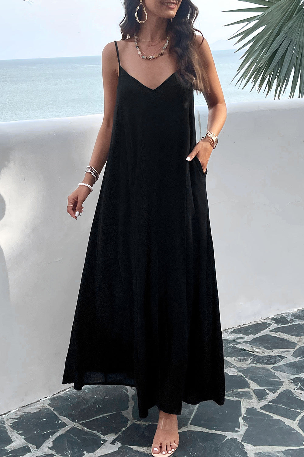 Backless Maxi Cami Dress with Pockets (4 Colors)