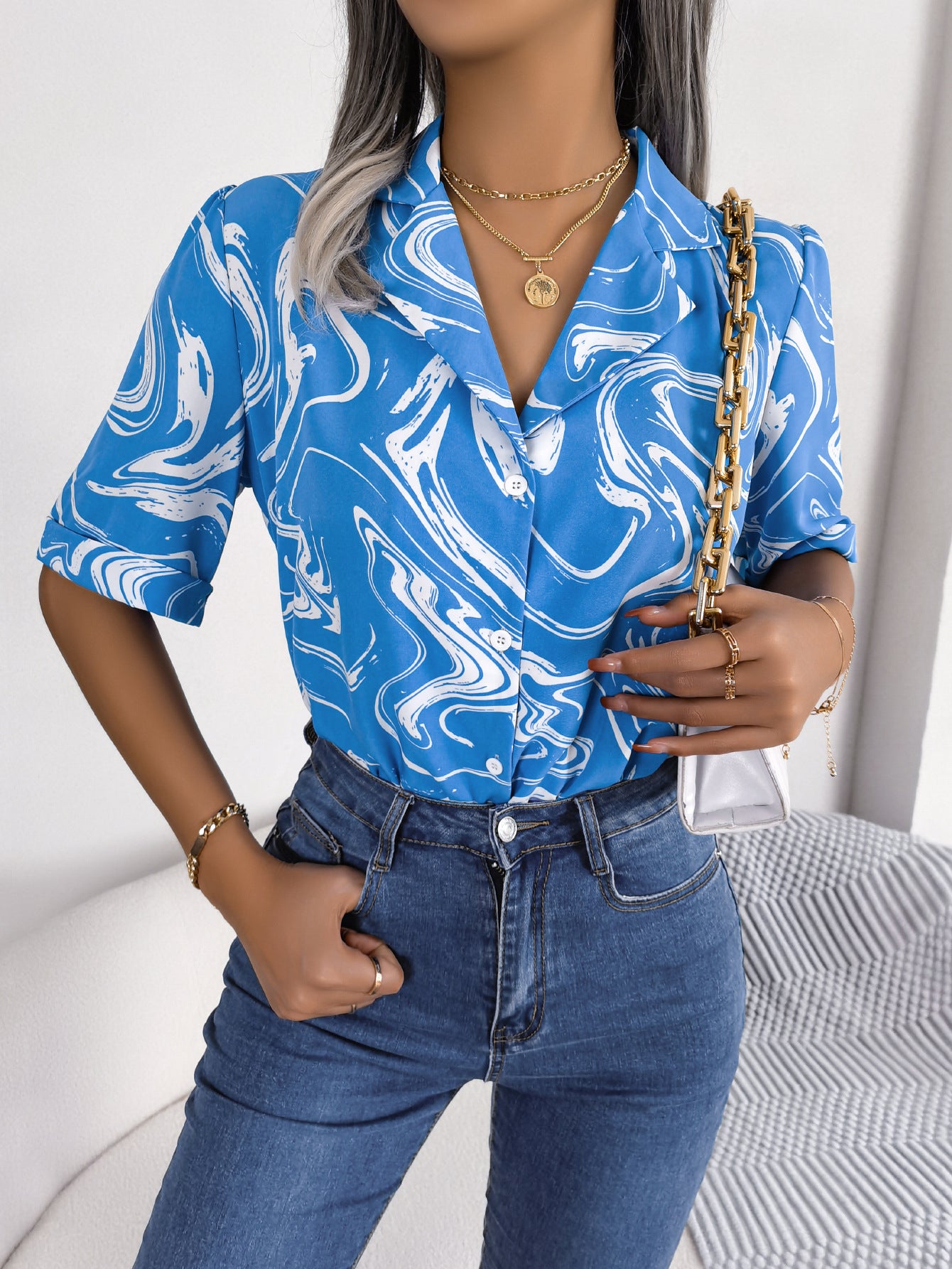 Printed Lapel Collar Shirt (3 Colors)
