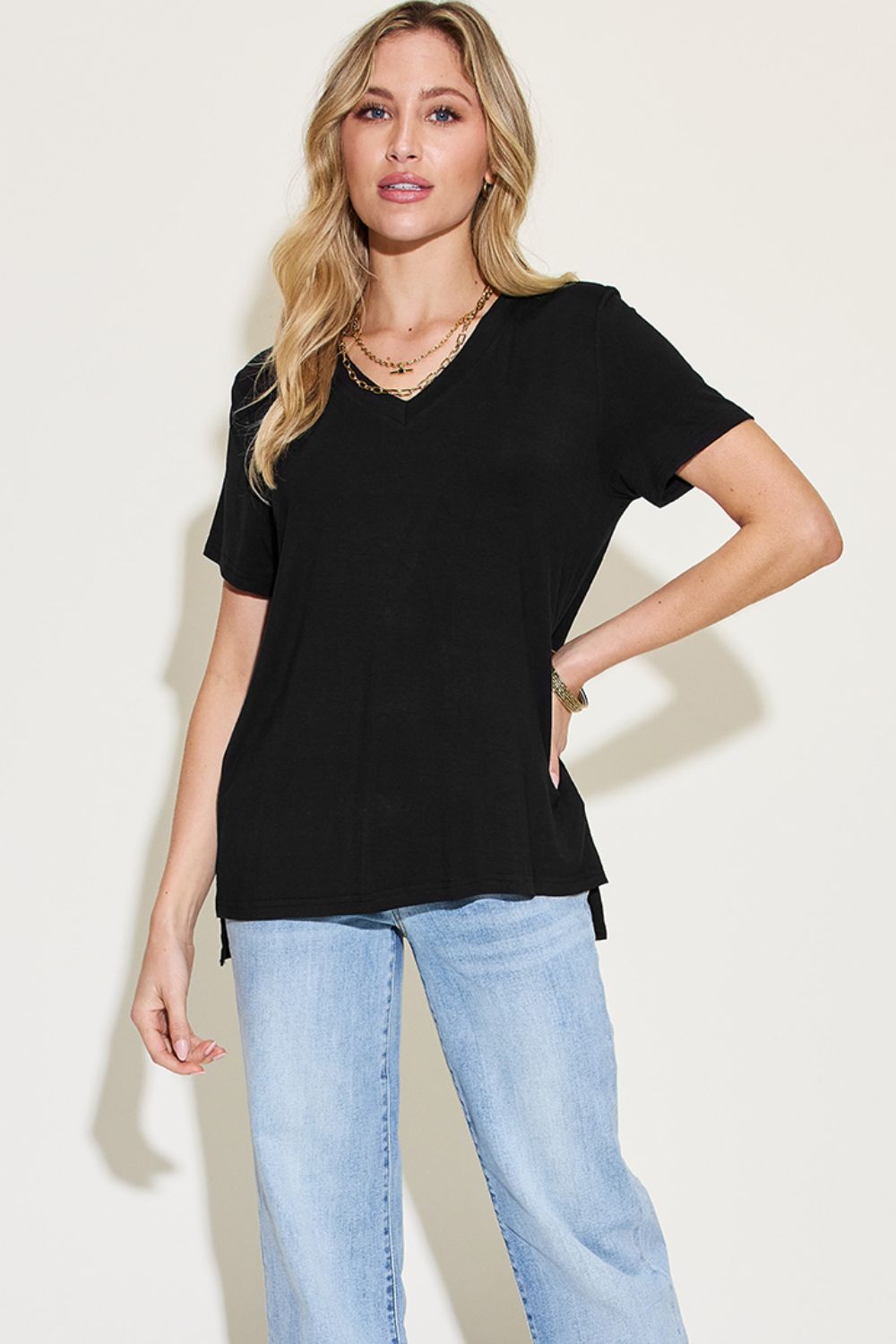Basic Bae Full Size V-Neck High-Low T-Shirt (7 Colors)