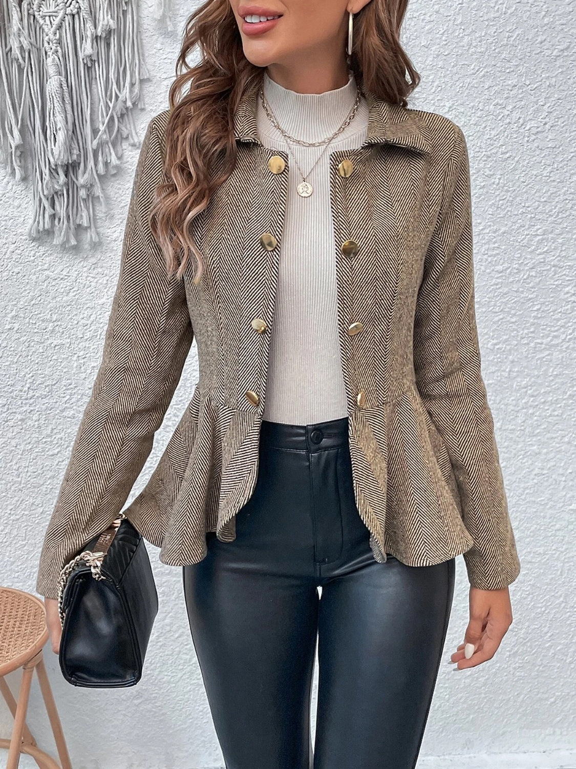 Ruffle Hem Collared Blazer (4 Colors)