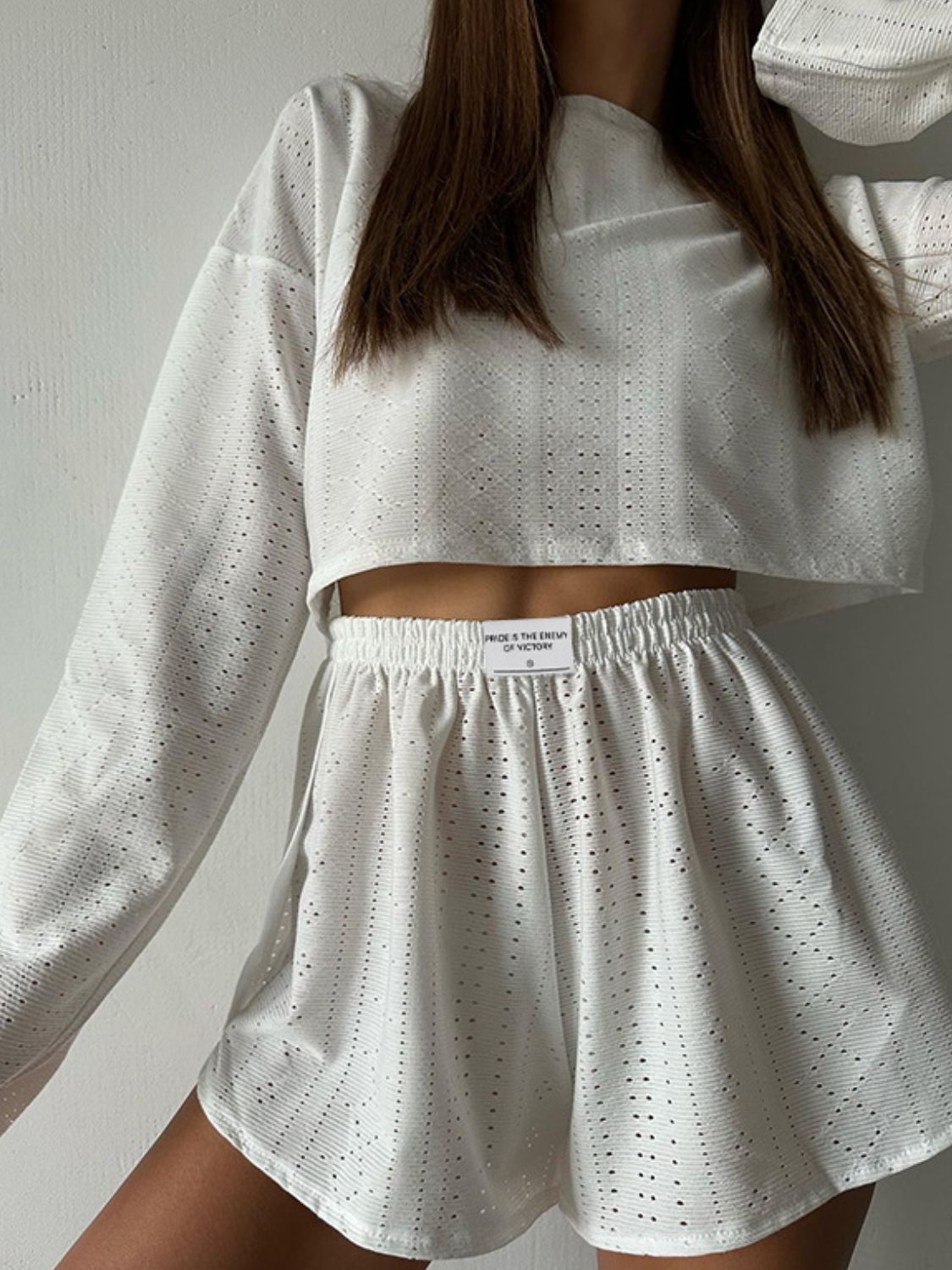Outfit Set - Eyelet Round Neck Top and Shorts Set (7 Colors up to 2XL)