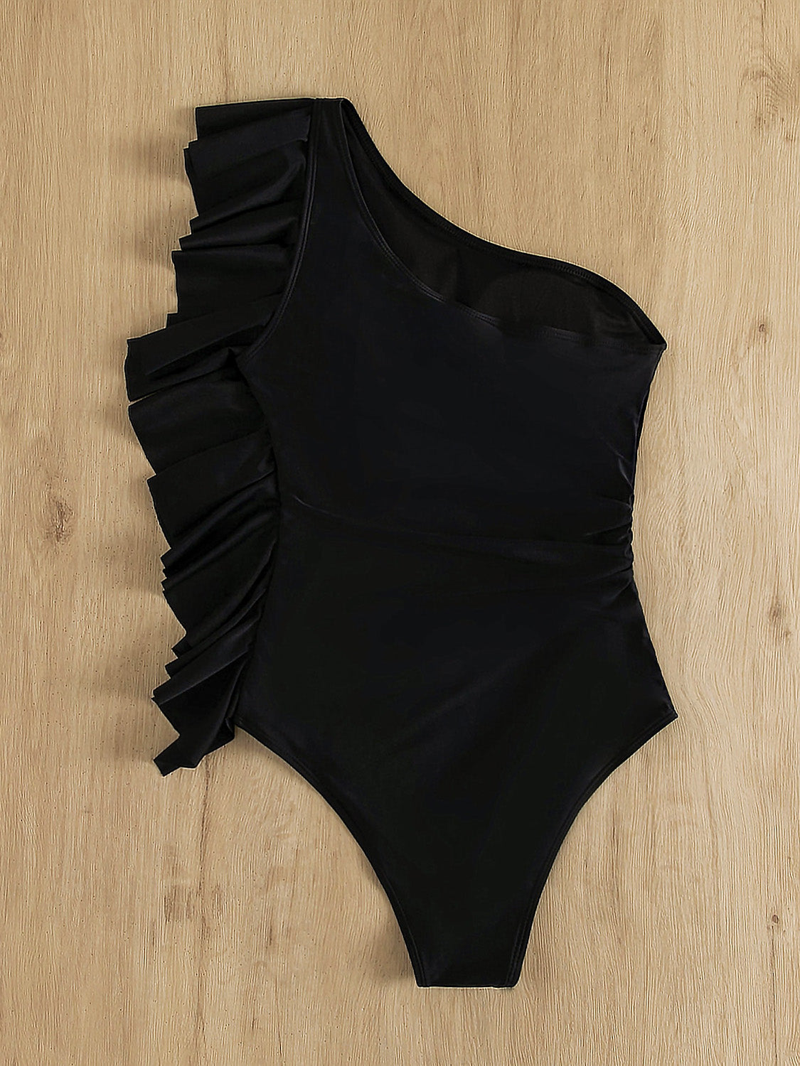 Ruffled Single Shoulder One-Piece Swimwear (2 Colors)