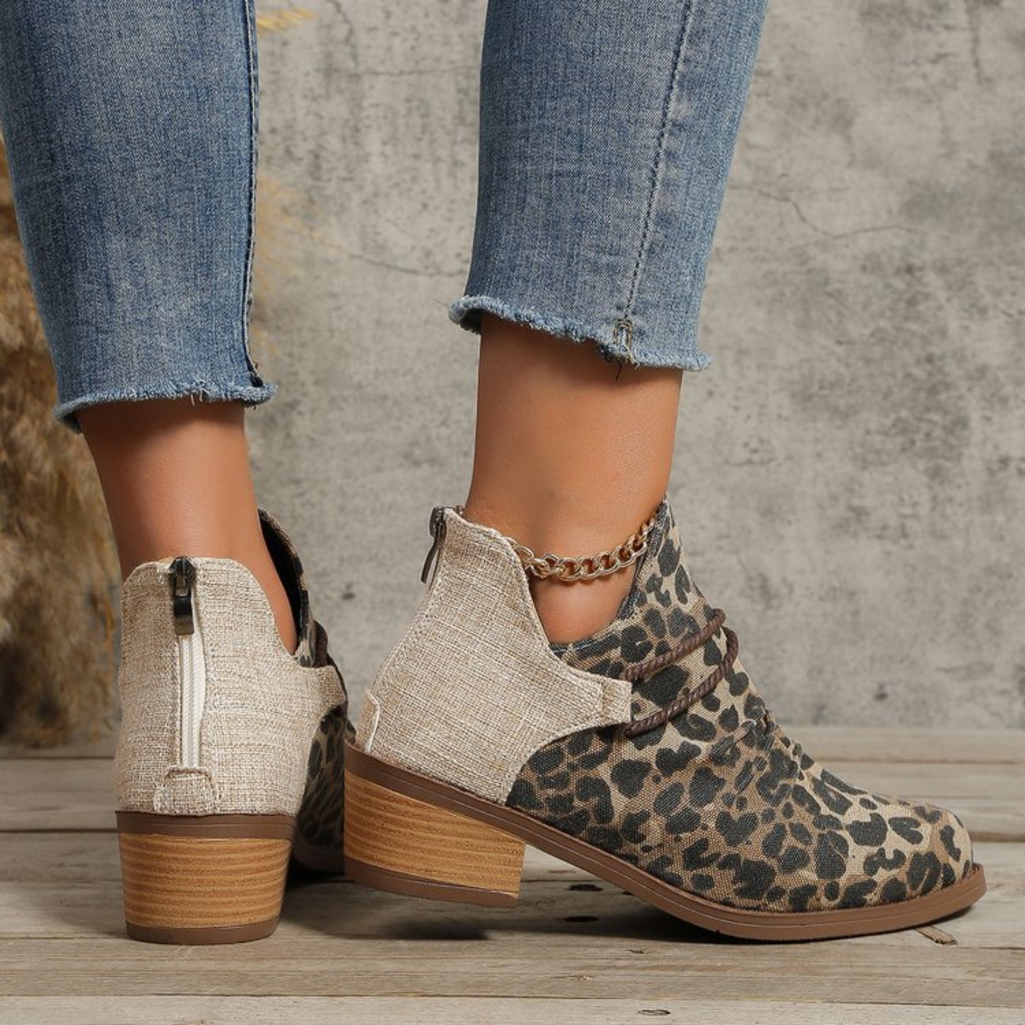 Contrast Canvas Low Heel Boots (2 Colors)