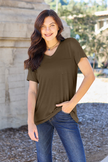 Basic Bae Full Size V-Neck Short Sleeve T-Shirt (3 Colors)