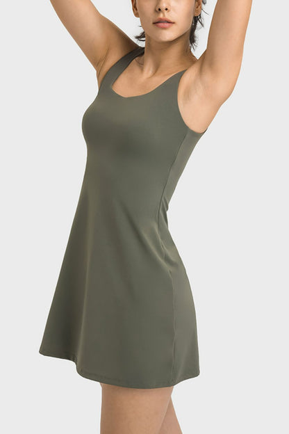 Square Neck Sports Tank Dress with Full Coverage Bottoms (3 Colors)